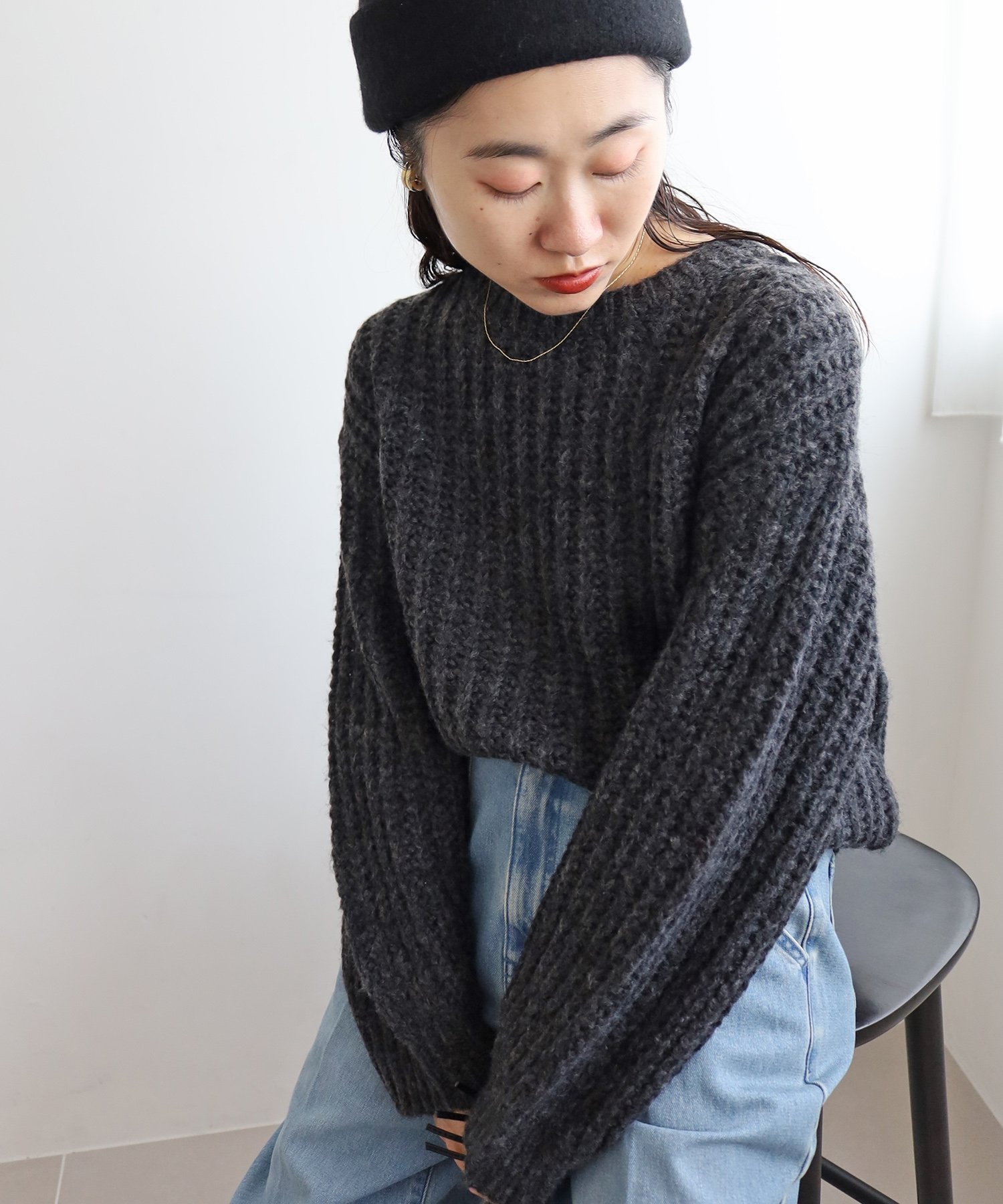 【ルクールブラン/le.coeur blanc】の《WEB限定アイテム》ヘアリーヤーンローゲージニット インテリア・キッズ・メンズ・レディースファッション・服の通販 founy(ファニー) 　ファッション　Fashion　レディースファッション　Fashion for Women　トップス・カットソー　Cut & Sew Tops　ニット　Knit Tops & Sweaters　おすすめ　Recommended / Our Picks　とろみ　Fluid, Flowy Fabric　シンプル　Simple, Minimal　ストレート　Straight, Straight Cut　デニム　Denim, Jeans Material　ボトム　Bottoms, Lower Wear　リラックス　Relax, Relaxed Fit　C/グレー|ID: prp329100004776157 ipo3291000000034624160