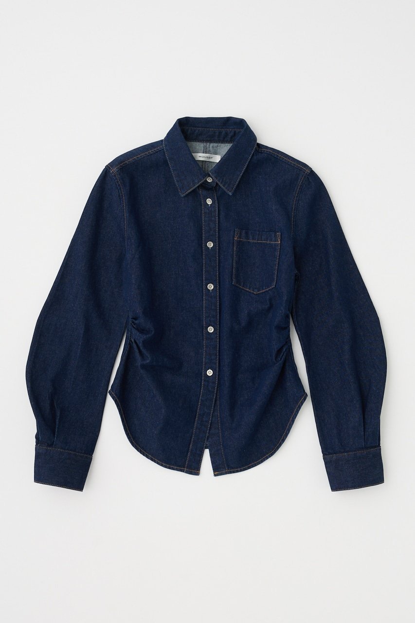 【マウジー/moussy】のWAIST FIT デニムシャツ インテリア・キッズ・メンズ・レディースファッション・服の通販 founy(ファニー) 　ファッション　Fashion　レディースファッション　Fashion for Women　トップス・カットソー　Cut & Sew Tops　シャツ・ブラウス・オフィスカジュアル　Elegant Blouses & Button-Ups　キャミソール　Camisole, Spaghetti Strap Top　ギャザー　Gathered, Ruffled　シンプル　Simple, Minimal　スタイリッシュ　Stylish, Fashionable　デニム　Denim, Jeans Material　人気　Popular, Best Seller　ラウンド　Round, Round Neck　ワンポイント　One Point, Statement Accent　再入荷　Restock / Back in Stock　おすすめ　Recommended / Our Picks　One Wash1|ID: prp329100004776197 ipo3291000000034722327