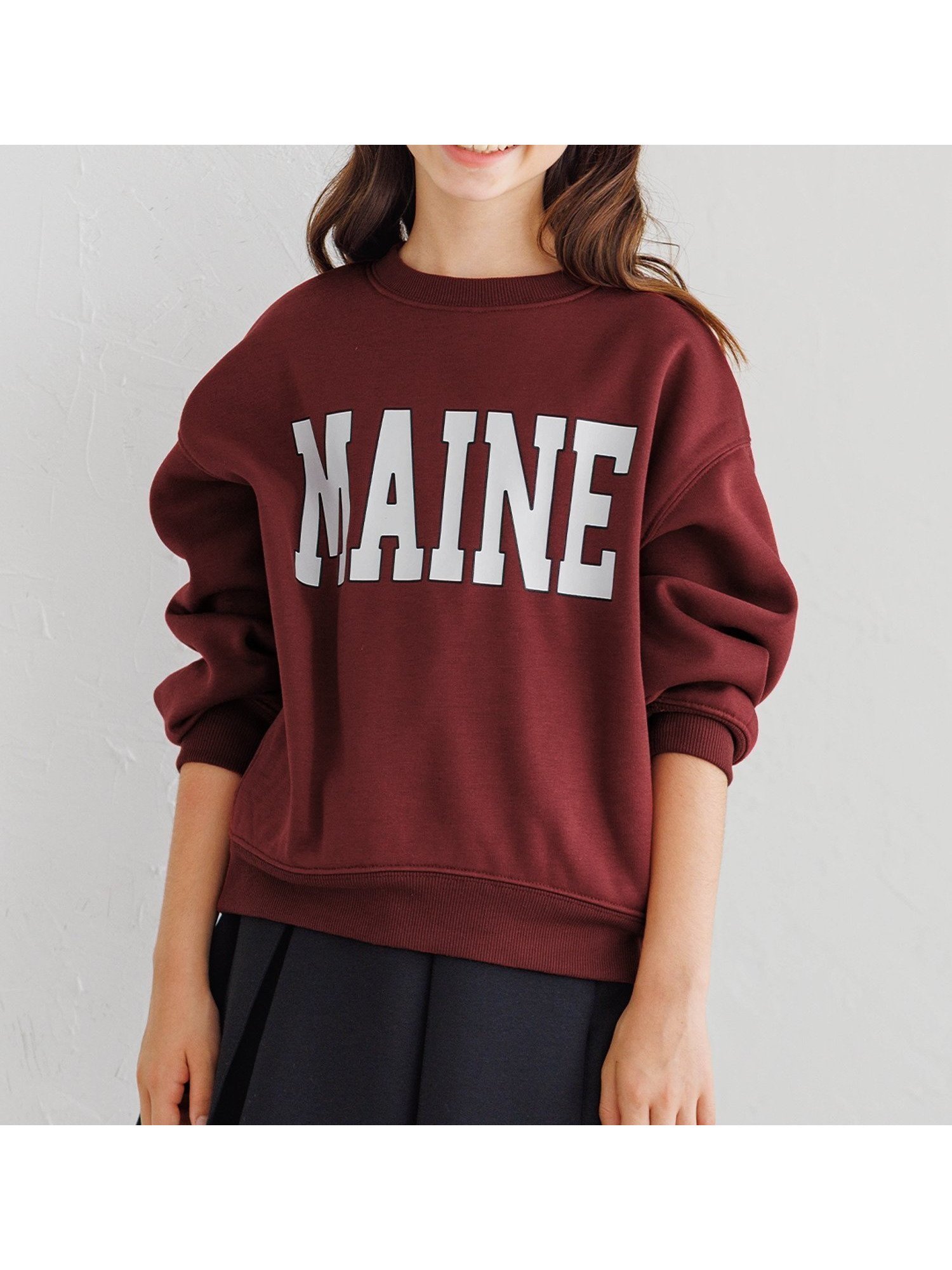 【コカ/coca / KIDS】のキッズ 親子お揃い裏起毛プリントスウェットトップス インテリア・キッズ・メンズ・レディースファッション・服の通販 founy(ファニー) 　ファッション　Fashion　キッズファッション　Fashion for Kids　トップス・カットソー　Cut & Sew Tops　インナー　Innerwear　ガーリー　Girly, Feminine Style　スウェット / スエット　Sweatshirt, Sweatwear　デニム　Denim, Jeans Material　長袖　Long Sleeve, Full Sleeve　フロント　Front, Front Design　プリント　Print, Printed Pattern　ベーシック　Basic, Essential　ポケット　Pocket, Pocket Detail　Wine|ID: prp329100004776199 ipo3291000000034624466