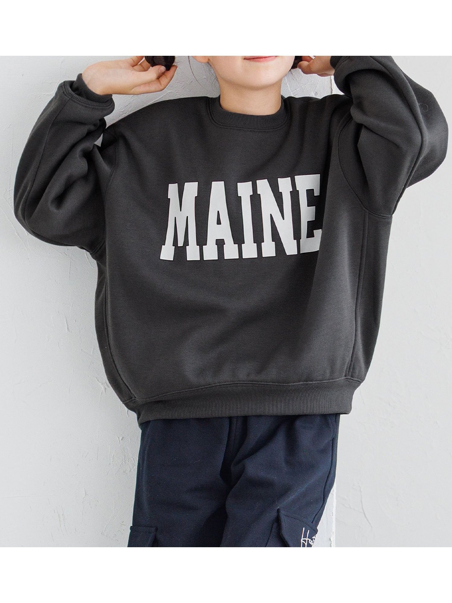 【コカ/coca / KIDS】のキッズ 親子お揃い裏起毛プリントスウェットトップス インテリア・キッズ・メンズ・レディースファッション・服の通販 founy(ファニー) 　ファッション　Fashion　キッズファッション　Fashion for Kids　トップス・カットソー　Cut & Sew Tops　インナー　Innerwear　ガーリー　Girly, Feminine Style　スウェット / スエット　Sweatshirt, Sweatwear　デニム　Denim, Jeans Material　長袖　Long Sleeve, Full Sleeve　フロント　Front, Front Design　プリント　Print, Printed Pattern　ベーシック　Basic, Essential　ポケット　Pocket, Pocket Detail　Charcoal|ID: prp329100004776199 ipo3291000000034624468