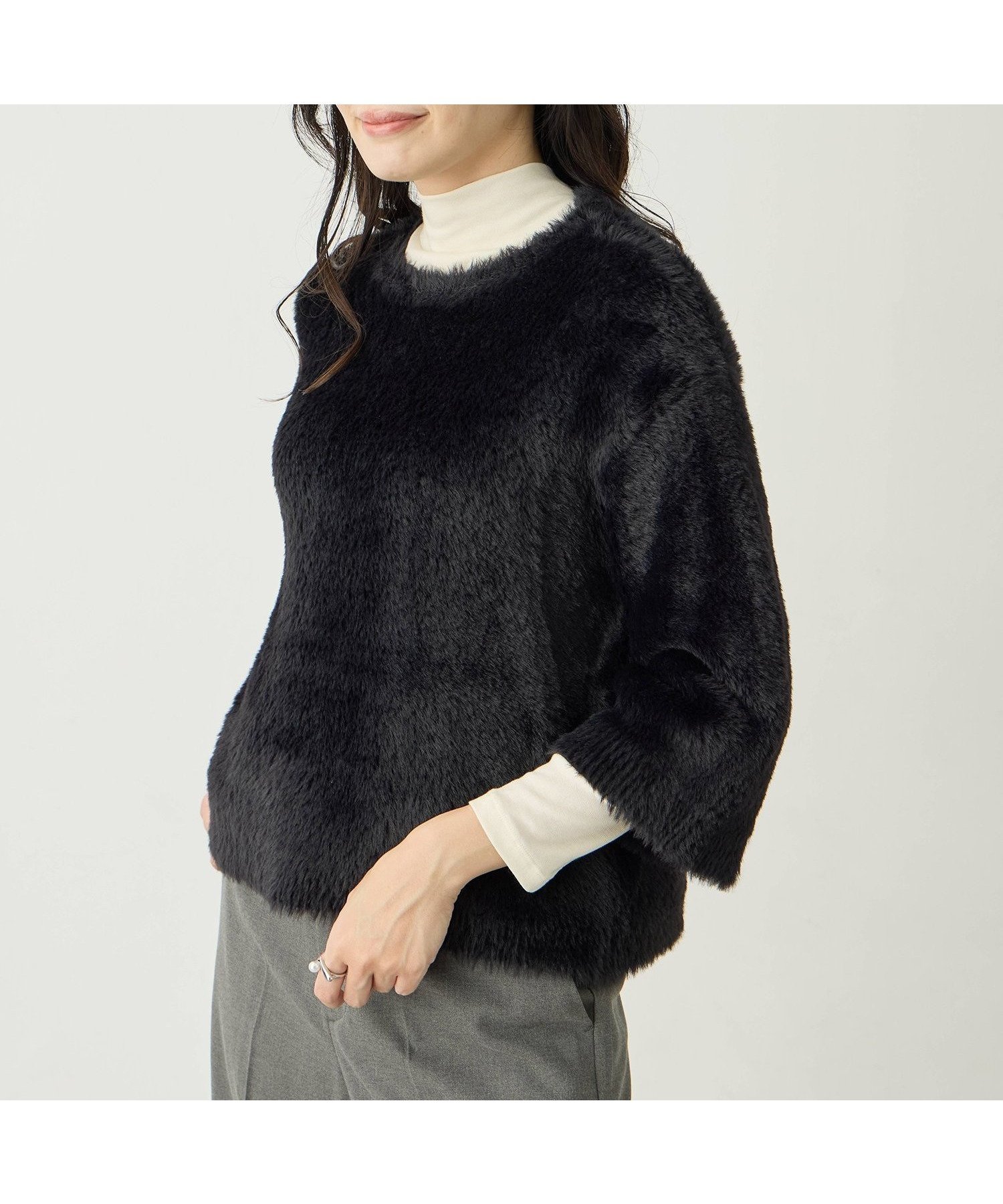 【エーシーデザインバイアルファキュービック/A/C DESIGN BY ALPHACUBIC】のファーニットプルオーバー インテリア・キッズ・メンズ・レディースファッション・服の通販 founy(ファニー) 　ファッション　Fashion　レディースファッション　Fashion for Women　トップス・カットソー　Cut & Sew Tops　ニット　Knit Tops & Sweaters　カジュアルプルオーバー・ニットトップス　Pullovers & Knit Tops / Casual Pullovers　カットソー　Cut and Sewn Top　ハイネック　High Neck, Mock Neck　ブラック|ID: prp329100004776200 ipo3291000000034624480