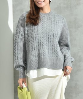 【インタープラネット/INTERPLANET】のケーブル柄裾異素材ドッキングクルーネックプルオーバー 人気、トレンドファッション・服の通販 founy(ファニー) ファッション Fashion レディースファッション Fashion for Women トップス・カットソー Cut & Sew Tops カジュアルプルオーバー・ニットトップス Pullovers & Knit Tops / Casual Pullovers おすすめ Recommended / Our Picks デニム Denim, Jeans Material ベーシック Basic, Essential マキシ Maxi, Full Length ワイド Wide, Wide Fit 畦 Ribbed Knit |ID:prp329100004776203