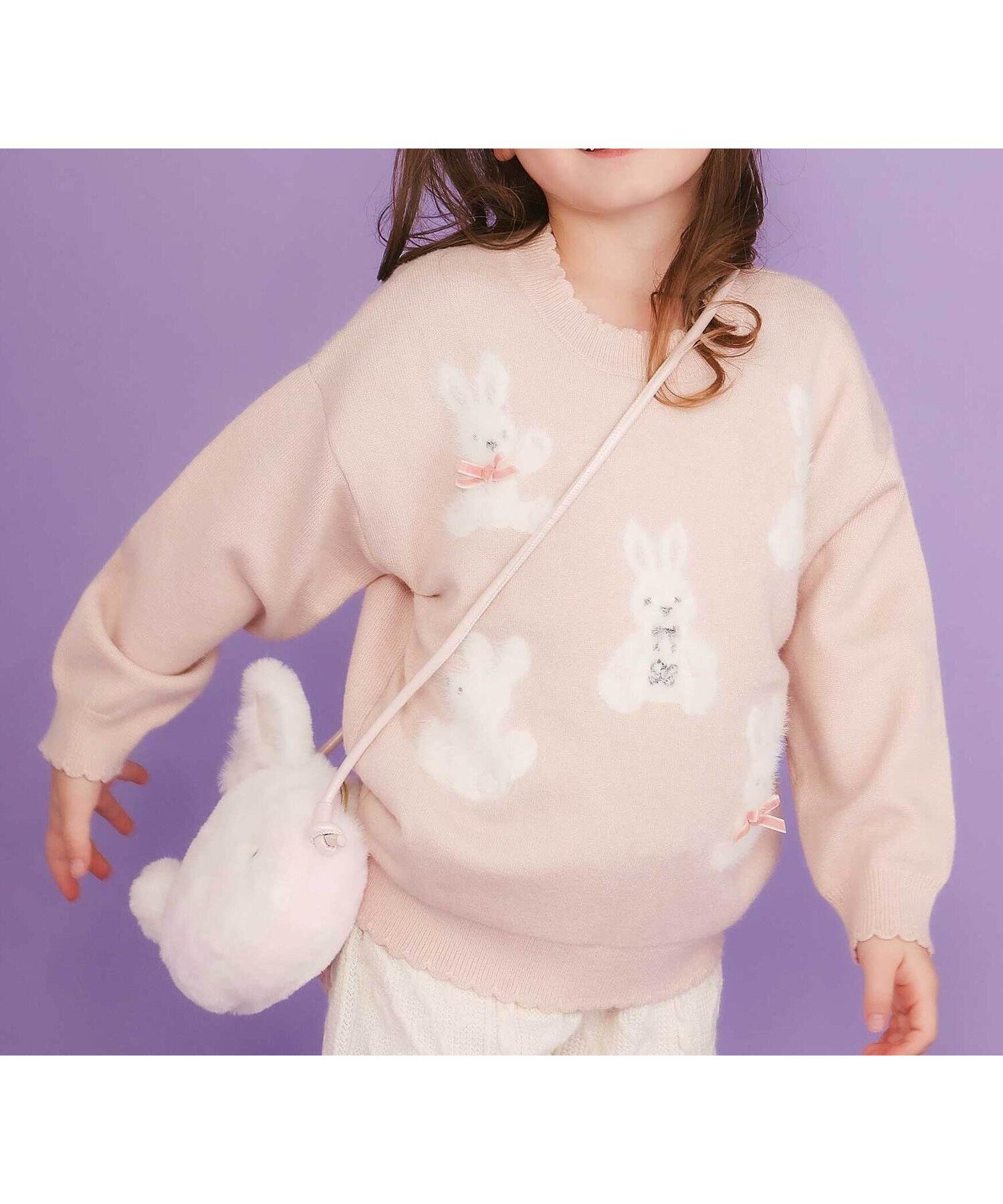 【ベベ オンライン ストア/BEBE ONLINE STORE / KIDS】の【ウォッシャブル加工】クマウサギアニマルモチーフ縁スカラップニットトップス(80~130cm) インテリア・キッズ・メンズ・レディースファッション・服の通販 founy(ファニー) 　ファッション　Fashion　キッズファッション　Fashion for Kids　トップス・カットソー　Cut & Sew Tops　ウォッシャブル　Machine Washable　秋　Autumn　スカラップ　Scallop, Scalloped Edge　チェック　Check, Plaid, Tartan　バランス　Balance, Style Balance　フレンチ　French, French Style　フロント　Front, Front Design　ベロア　Velour, Soft Velvet　ミックス　Mix, Mixed Style　モチーフ　Motif, Design Theme　リボン　Ribbon, Bow　A/W・秋冬　Autumn/Winter　エレガント 上品　Elegant　2025年　2025　2025-2026秋冬・A/W　Autumn/Winter 2025–26 AW25–26　ピンク|ID: prp329100004776233 ipo3291000000034624914