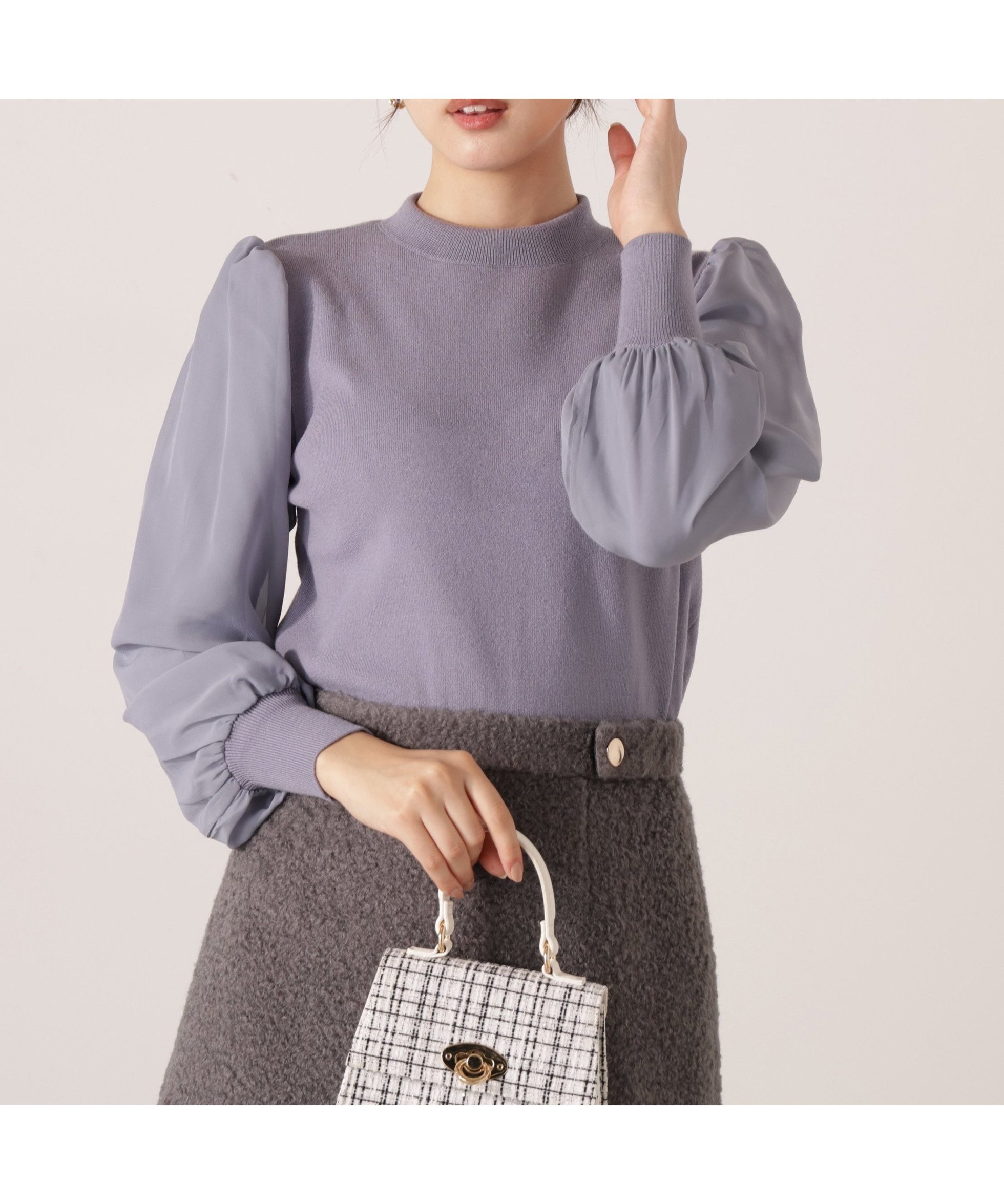 【プロポーション ボディドレッシング/PROPORTION BODY DRESSING】のシフォンスリーブニットトップス インテリア・キッズ・メンズ・レディースファッション・服の通販 founy(ファニー) 　ファッション　Fashion　レディースファッション　Fashion for Women　トップス・カットソー　Cut & Sew Tops　ニット　Knit Tops & Sweaters　ウォーム　Warm Fabric　シフォン　Chiffon, Lightweight Fabric　シンプル　Simple, Minimal　ブルー|ID: prp329100004776245 ipo3291000000034625023