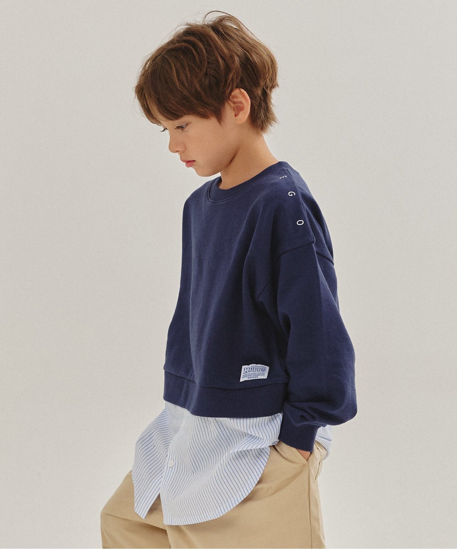 【エフオー オンラインストア/F.O.Online Store / KIDS】の【WEB限定】 シャツレイヤード風トレーナー インテリア・キッズ・メンズ・レディースファッション・服の通販 founy(ファニー) ファッション Fashion キッズファッション Fashion for Kids シンプル Simple, Minimal トレーナー Sweatshirt, Trainer ネイビーブルー|ID: prp329100004776246 ipo3291000000034625064