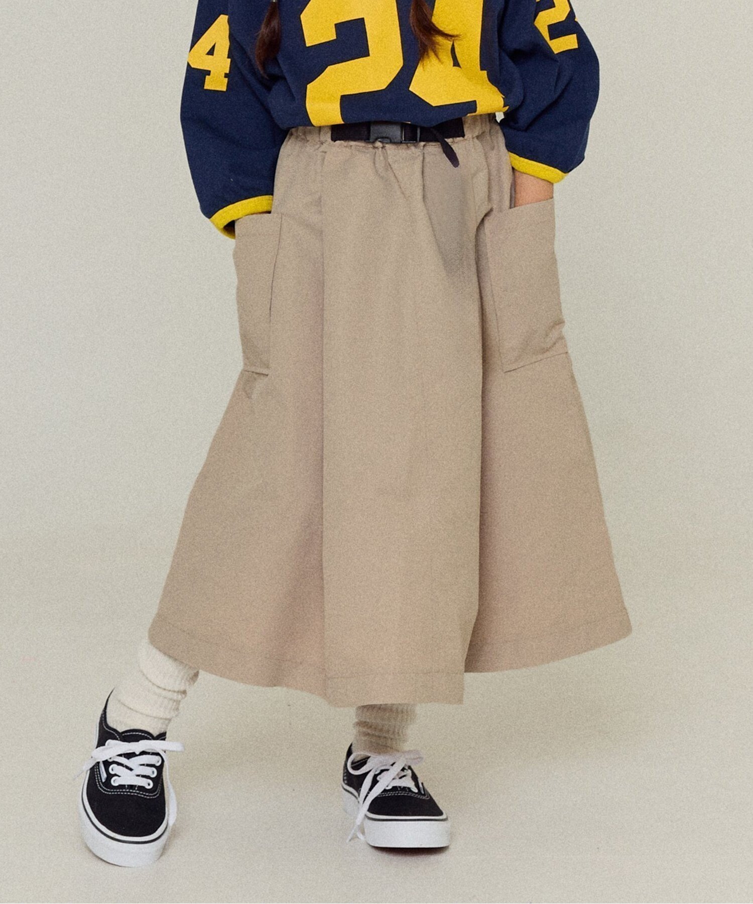 【エフオー オンラインストア/F.O.Online Store / KIDS】の【WEB限定/リンク】 サイドポケットスカート インテリア・キッズ・メンズ・レディースファッション・服の通販 founy(ファニー) 　ファッション　Fashion　キッズファッション　Fashion for Kids　おすすめ　Recommended / Our Picks　デニム　Denim, Jeans Material　ブリーチ　Bleach, Washed Finish　ポケット　Pocket, Pocket Detail　ユーズド　Used, Vintage-Look　ベージュ|ID: prp329100004776262 ipo3291000000034625204