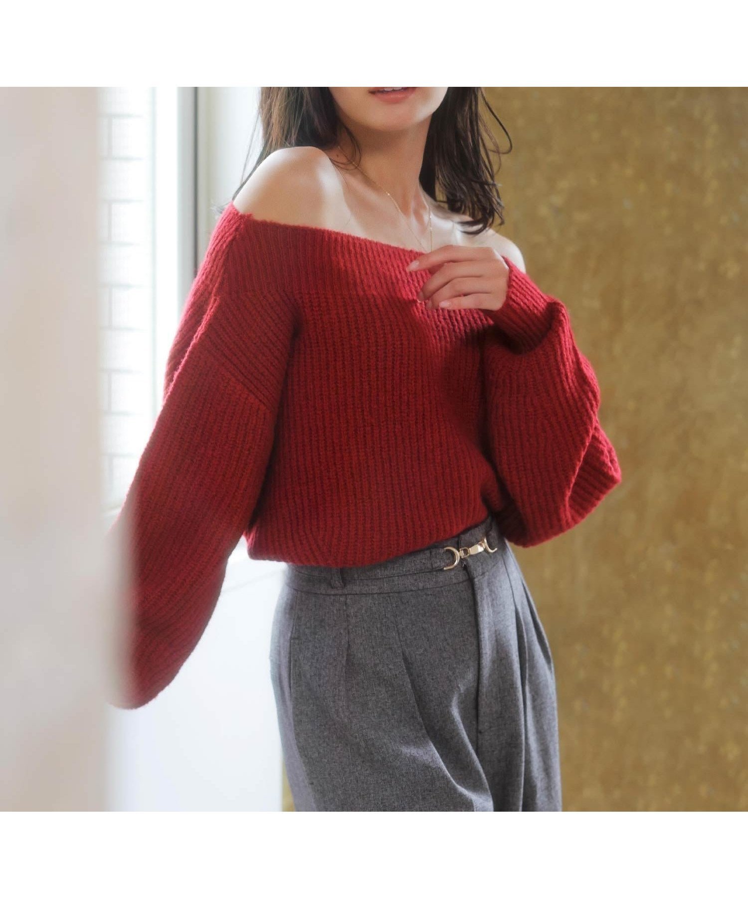 【ノエラ/Noela】の2WAYオフショルニット インテリア・キッズ・メンズ・レディースファッション・服の通販 founy(ファニー) 　ファッション　Fashion　レディースファッション　Fashion for Women　トップス・カットソー　Cut & Sew Tops　ニット　Knit Tops & Sweaters　フェミニン　Feminine, Girly　ポケット　Pocket, Pocket Detail　レッド|ID: prp329100004776277 ipo3291000000034625306