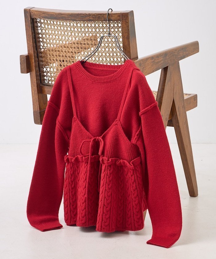 【フリークスストア/FREAK'S STORE】の【セットアイテム】ケーブル ビスチェ ニットセット 25AW インテリア・キッズ・メンズ・レディースファッション・服の通販 founy(ファニー) ファッション Fashion レディースファッション Fashion for Women トップス・カットソー Cut & Sew Tops ニット Knit Tops & Sweaters ビスチェ Bustiers & Corset Tops / Layered Bustier Style 2025年 2025 2025-2026秋冬・A/W Autumn/Winter 2025–26 AW25–26 冬 Winter / This Winter インナー Innerwear スリーブ Sleeve, Long Sleeve / Short Sleeve ビスチェ Bustier, Corset Top リボン Ribbon, Bow 切替 Switching, Contrast Panel 無地 Plain, Solid Color A/W・秋冬 Autumn/Winter レッド|ID: prp329100004776337 ipo3291000000034625733