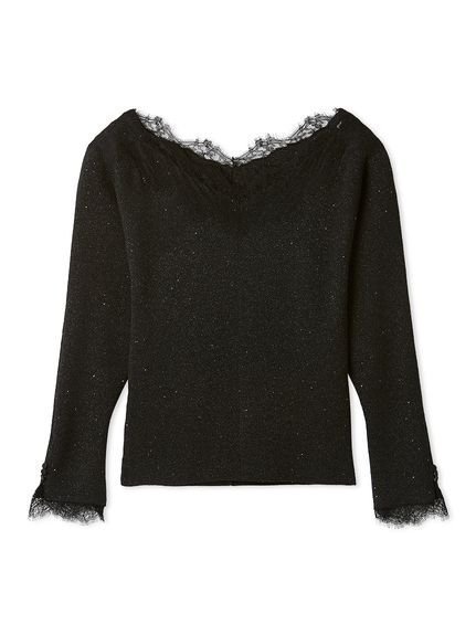 【セルフォード/CELFORD】のレーストリムリブニットプルオーバー インテリア・キッズ・メンズ・レディースファッション・服の通販 founy(ファニー) 　ファッション　Fashion　レディースファッション　Fashion for Women　トップス・カットソー　Cut & Sew Tops　ニット　Knit Tops & Sweaters　カジュアルプルオーバー・ニットトップス　Pullovers & Knit Tops / Casual Pullovers　おすすめ　Recommended / Our Picks　インナー　Innerwear　ウェーブ　Wavy Pattern　ストレート　Straight, Straight Cut　スパンコール　Sequins, Sequin Embellishment　スマート　Smart, Elegant　レース　Lace, Lace Fabric　エレガント 上品　Elegant　A/W・秋冬　Autumn/Winter　BLK[009]|ID: prp329100004776384 ipo3291000000034787386