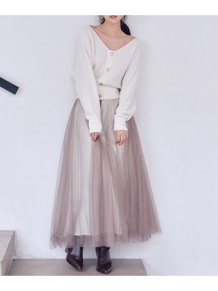 【スナイデル/SNIDEL】のチュールスカートセットカーディガン 人気、トレンドファッション・服の通販 founy(ファニー) 　ファッション　Fashion　レディースファッション　Fashion for Women　スカート　Skirts　ウェーブ　Wavy Pattern　カーディガン　Cardigan, Knitwear　サテン　Satin, Glossy Fabric　シアー　Sheer, See-Through　ストレート　Straight, Straight Cut　スマート　Smart, Elegant　チュール　Tulip, Tulip Motif　ドット　Polka Dot, Dot Pattern　フィット　Fit, Slim Fit　フレア　Flare, Flared　フロント　Front, Front Design　メタル　Metal, Metal Parts　おすすめ　Recommended / Our Picks　 other-1|ID: prp329100004776399 ipo3291000000034626265