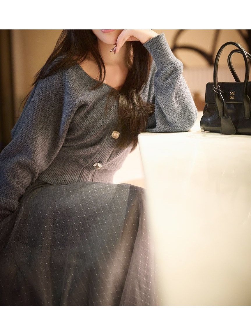 【スナイデル/SNIDEL】のチュールスカートセットカーディガン インテリア・キッズ・メンズ・レディースファッション・服の通販 founy(ファニー) 　ファッション　Fashion　レディースファッション　Fashion for Women　スカート　Skirts　ウェーブ　Wavy Pattern　カーディガン　Cardigan, Knitwear　サテン　Satin, Glossy Fabric　シアー　Sheer, See-Through　ストレート　Straight, Straight Cut　スマート　Smart, Elegant　チュール　Tulip, Tulip Motif　ドット　Polka Dot, Dot Pattern　フィット　Fit, Slim Fit　フレア　Flare, Flared　フロント　Front, Front Design　メタル　Metal, Metal Parts　おすすめ　Recommended / Our Picks　GRY[006]|ID: prp329100004776399 ipo3291000000034626267