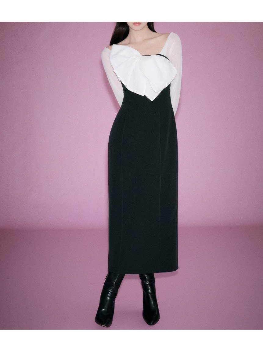 【スナイデル/SNIDEL】のオフショルリボンドレス 人気、トレンドファッション・服の通販 founy(ファニー) 　ファッション　Fashion　レディースファッション　Fashion for Women　ワンピース　Dresses　フォーマル・パーティードレス・結婚式用ドレス　Elegant & Casual Dresses　ウェーブ　Wavy Pattern　エアリー　Airy Texture　エレガント 上品　Elegant　シアー　Sheer, See-Through　シャーリング　Shirring, Ruched　ストレッチ　Stretch, Stretchy Fabric　スマート　Smart, Elegant　デコルテ　Décolleté, Neckline　ドッキング　Docking, Mixed Material　ドレス　Dress, One-Piece　ビッグ　Big, Oversized　モノトーン　Monotone, Black and White　リボン　Ribbon, Bow　ロング　Long, Long-Length　おすすめ　Recommended / Our Picks　 other-1|ID: prp329100004777000 ipo3291000000034632507