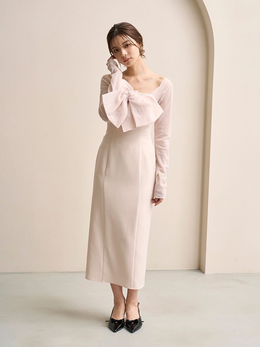 【スナイデル/SNIDEL】のオフショルリボンドレス インテリア・キッズ・メンズ・レディースファッション・服の通販 founy(ファニー) 　ファッション　Fashion　レディースファッション　Fashion for Women　ワンピース　Dresses　フォーマル・パーティードレス・結婚式用ドレス　Elegant & Casual Dresses　ウェーブ　Wavy Pattern　エアリー　Airy Texture　エレガント 上品　Elegant　シアー　Sheer, See-Through　シャーリング　Shirring, Ruched　ストレッチ　Stretch, Stretchy Fabric　スマート　Smart, Elegant　デコルテ　Décolleté, Neckline　ドッキング　Docking, Mixed Material　ドレス　Dress, One-Piece　ビッグ　Big, Oversized　モノトーン　Monotone, Black and White　リボン　Ribbon, Bow　ロング　Long, Long-Length　おすすめ　Recommended / Our Picks　PBEG[036]|ID: prp329100004777000 ipo3291000000034632510