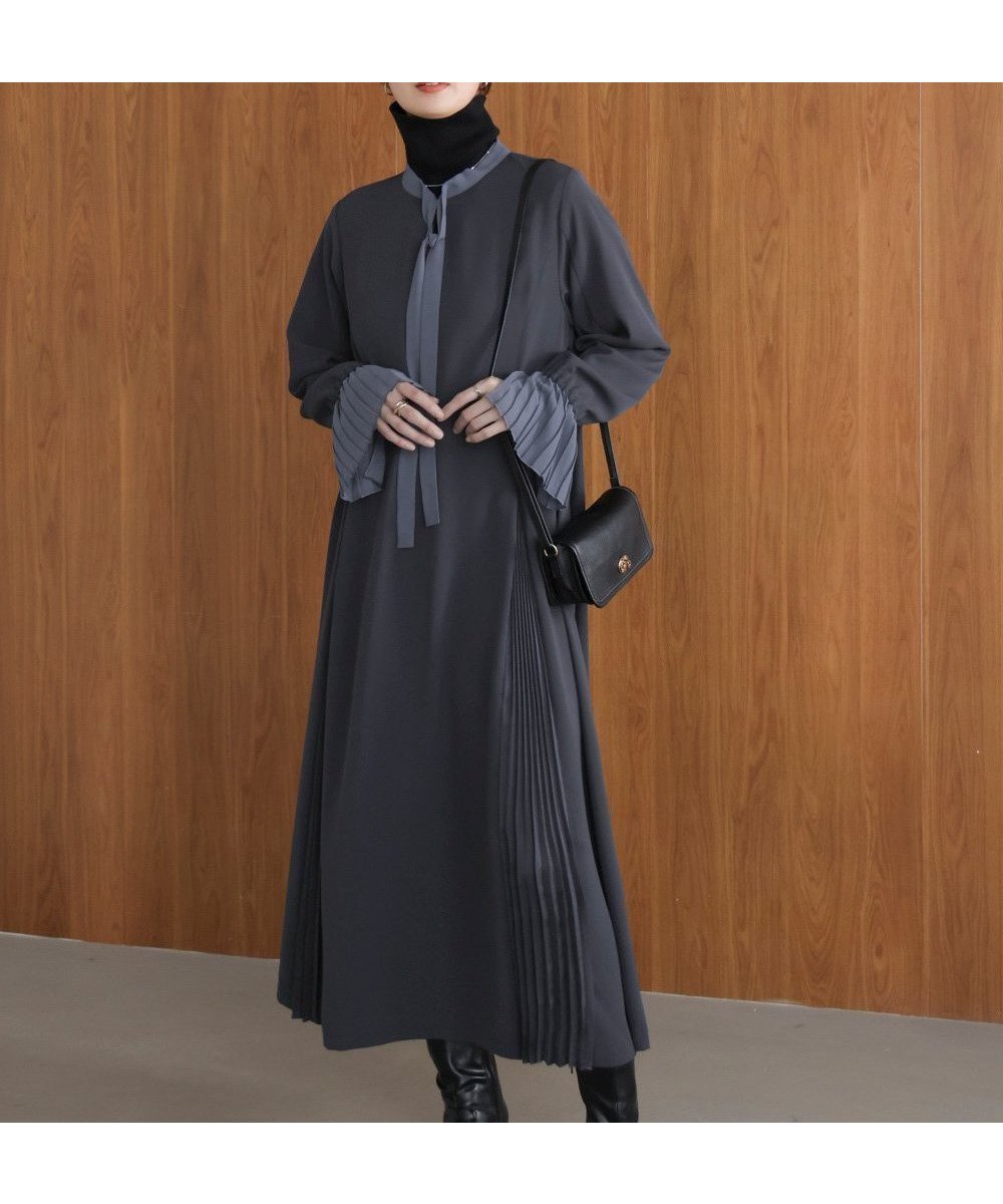 【バブ ブージュルード/Bab Bou Jeloud】のプリーツワンピース 人気、トレンドファッション・服の通販 founy(ファニー) 　ファッション　Fashion　レディースファッション　Fashion for Women　ワンピース　Dresses　シンプル　Simple, Minimal　ジョーゼット　Georgette, Semi-Sheer Fabric　スキニー　Skinny, Slim Fit　スリット　Slit, Slit Detail　フロント　Front, Front Design　プリーツ　Pleats, Pleated　リボン　Ribbon, Bow　再入荷　Restock / Back in Stock　 other-1|ID: prp329100004777012 ipo3291000000034632617