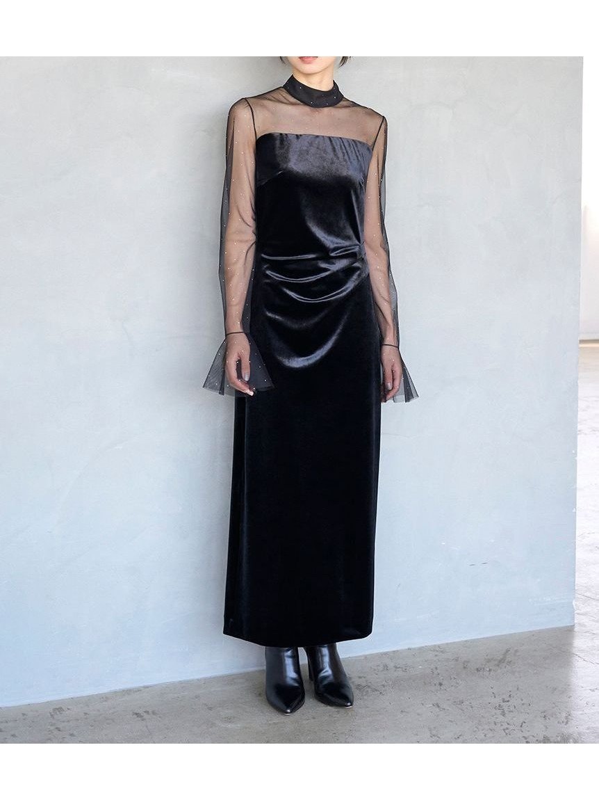 【スナイデル/SNIDEL】のシアードッキングベロアドレス インテリア・キッズ・メンズ・レディースファッション・服の通販 founy(ファニー) 　ファッション　Fashion　レディースファッション　Fashion for Women　トップス・カットソー　Cut & Sew Tops　ベロアトップス　Velour Tops / Velvet-Look Items　ワンピース　Dresses　フォーマル・パーティードレス・結婚式用ドレス　Elegant & Casual Dresses　ウェーブ　Wavy Pattern　エレガント 上品　Elegant　ジュエリー　Jewelry, Accessories　ストレッチ　Stretch, Stretchy Fabric　ストレート　Straight, Straight Cut　スマート　Smart, Elegant　ドレス　Dress, One-Piece　ドレープ　Drape, Draping Fabric　バランス　Balance, Style Balance　ベロア　Velour, Soft Velvet　リボン　Ribbon, Bow　おすすめ　Recommended / Our Picks　BLK[009]|ID: prp329100004777018 ipo3291000000034632699