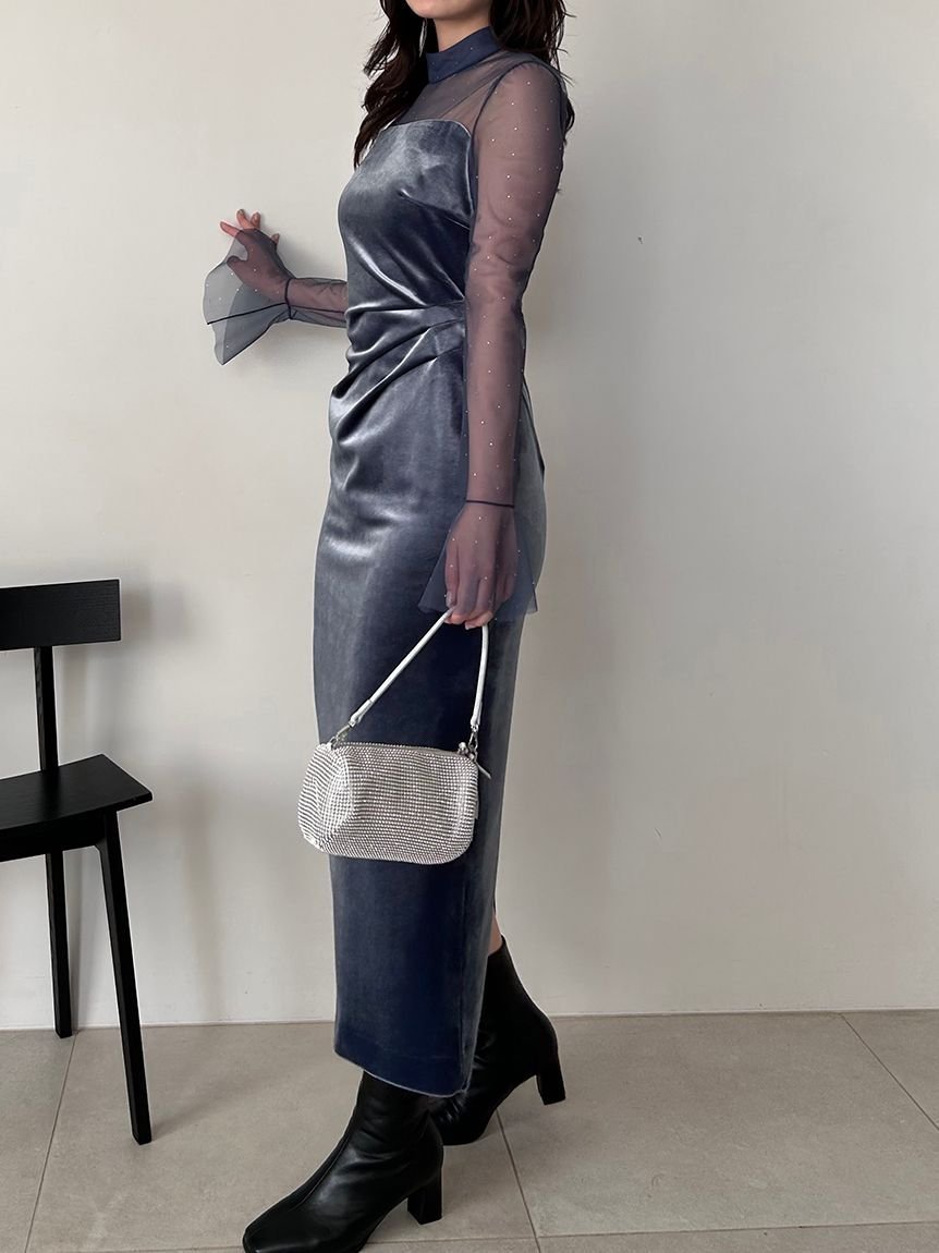 【スナイデル/SNIDEL】のシアードッキングベロアドレス インテリア・キッズ・メンズ・レディースファッション・服の通販 founy(ファニー) 　ファッション　Fashion　レディースファッション　Fashion for Women　トップス・カットソー　Cut & Sew Tops　ベロアトップス　Velour Tops / Velvet-Look Items　ワンピース　Dresses　フォーマル・パーティードレス・結婚式用ドレス　Elegant & Casual Dresses　ウェーブ　Wavy Pattern　エレガント 上品　Elegant　ジュエリー　Jewelry, Accessories　ストレッチ　Stretch, Stretchy Fabric　ストレート　Straight, Straight Cut　スマート　Smart, Elegant　ドレス　Dress, One-Piece　ドレープ　Drape, Draping Fabric　バランス　Balance, Style Balance　ベロア　Velour, Soft Velvet　リボン　Ribbon, Bow　おすすめ　Recommended / Our Picks　LBLU[081]|ID: prp329100004777018 ipo3291000000034632702