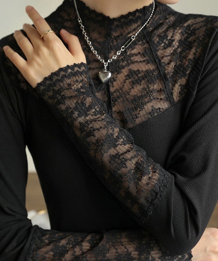 【ミニミニストア/miniministore】のレースカットソー切り替えインナートップス インテリア・キッズ・メンズ・レディースファッション・服の通販 founy(ファニー) https://founy.com/ ファッション Fashion レディースファッション Fashion for Women トップス・カットソー Cut & Sew Tops カットソー・ベーシックTシャツ Cut-and-Sewn Tops / Stretch Tees & Basics インナー Innerwear スウェット / スエット Sweatshirt, Sweatwear 長袖 Long Sleeve, Full Sleeve フィット Fit, Slim Fit フェミニン Feminine, Girly レース Lace, Lace Fabric エレガント 上品 Elegant |ID: prp329100004777030 ipo3291000000034632968