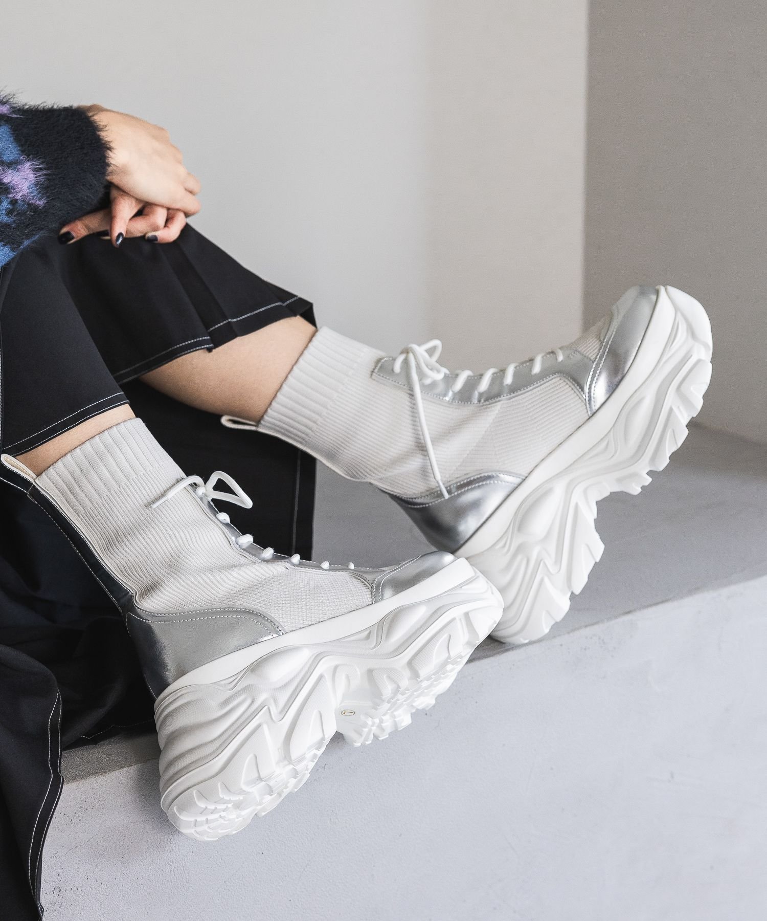 【ページボーイ/PAGEBOY】のレースアップソックスブーツ インテリア・キッズ・メンズ・レディースファッション・服の通販 founy(ファニー) ファッション Fashion レディースファッション Fashion for Women ソックス&靴下 Socks & Hosiery ストレッチ Stretch, Stretchy Fabric レース Lace, Lace Fabric ロング Long, Long-Length オフホワイト05|ID: prp329100004777125 ipo3291000000034635013