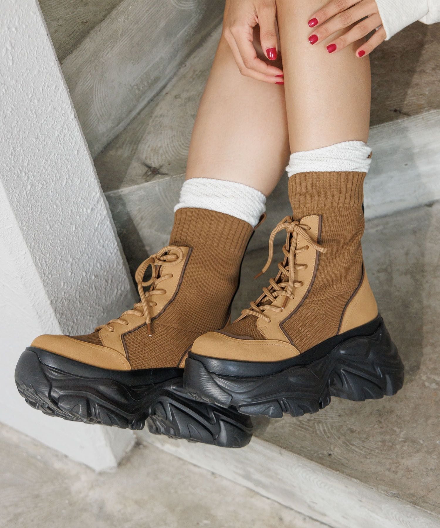 【ページボーイ/PAGEBOY】のレースアップソックスブーツ インテリア・キッズ・メンズ・レディースファッション・服の通販 founy(ファニー) ファッション Fashion レディースファッション Fashion for Women ソックス&靴下 Socks & Hosiery ストレッチ Stretch, Stretchy Fabric レース Lace, Lace Fabric ロング Long, Long-Length ブラウン55|ID: prp329100004777125 ipo3291000000034635017