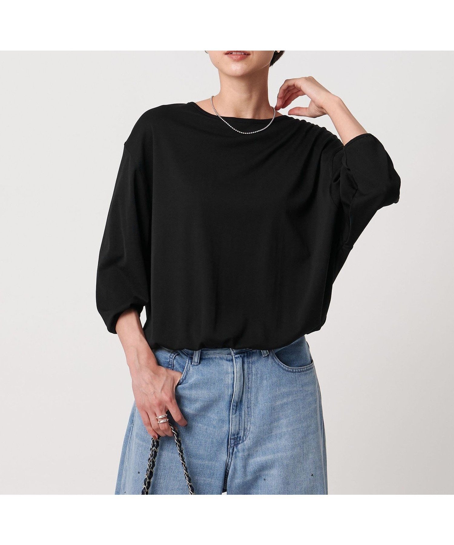 【ユナイテッドアローズ/UNITED ARROWS】のLIGHT フライス カットソー インテリア・キッズ・メンズ・レディースファッション・服の通販 founy(ファニー) 　ファッション　Fashion　レディースファッション　Fashion for Women　トップス・カットソー　Cut & Sew Tops　カットソー・ベーシックTシャツ　Cut-and-Sewn Tops / Stretch Tees & Basics　カットソー　Cut and Sewn Top　デニム　Denim, Jeans Material　フォルム　Silhouette, Form　ボーダー　Border, Stripe　ワイド　Wide, Wide Fit　BLACK|ID: prp329100004777138 ipo3291000000034635247