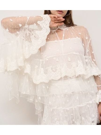 【スナイデル/SNIDEL】のチュールエンブロイダリーレースブラウス 人気、トレンドファッション・服の通販 founy(ファニー) 　ファッション　Fashion　レディースファッション　Fashion for Women　トップス・カットソー　Cut & Sew Tops　シャツ・ブラウス・オフィスカジュアル　Elegant Blouses & Button-Ups　インナー　Innerwear　ウェーブ　Wavy Pattern　エレガント 上品　Elegant　キャミソール　Camisole, Spaghetti Strap Top　セットアップ　Set-Up, Coordinated Outfit　チュール　Tulip, Tulip Motif　デニム　Denim, Jeans Material　トリミング　Trimming, Decorative Edge　パターン　Pattern, Design Print　フラワー　Flower, Floral　フリル　Frill, Ruffle　フレア　Flare, Flared　ラッフル　Ruffle, Frill　レース　Lace, Lace Fabric　ロマンティック　Romantic, Feminine Style　おすすめ　Recommended / Our Picks　 other-1|ID: prp329100004777183 ipo3291000000034636765