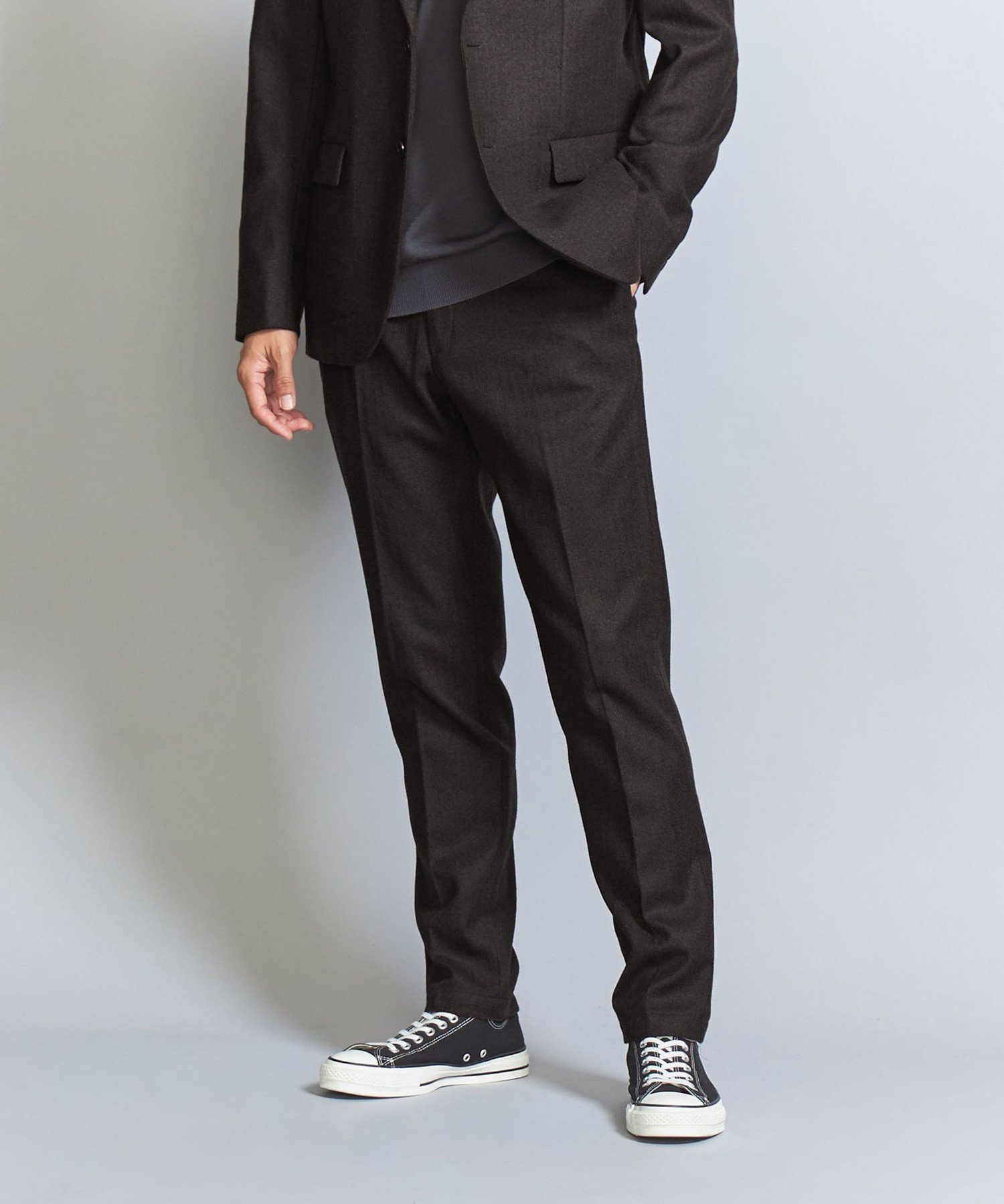 【ユナイテッドアローズ/UNITED ARROWS / MEN】のサキソニー ノープリーツ スリム パンツ -ストレッチ セットアップ対応- インテリア・キッズ・メンズ・レディースファッション・服の通販 founy(ファニー) 　ファッション　Fashion　メンズファッション　Fashion for Men　ボトムス　Bottoms　シンプル　Simple, Minimal　ジャケット　Jacket, Outerwear　スタイリッシュ　Stylish, Fashionable　スタンダード　Standard, Basic　ストレッチ　Stretch, Stretchy Fabric　スマート　Smart, Elegant　スラックス　Slacks, Dress Pants　スリム　Slim, Slim Fit　セットアップ　Set-Up, Coordinated Outfit　トラベル　Travel, Travel Gear　トレンド　Trend, Trending Now　プリーツ　Pleats, Pleated　ベーシック　Basic, Essential　別注　Limited Edition, Custom Order　A/W・秋冬　Autumn/Winter　アウトレット　Outlet / Clearance　おすすめ　Recommended / Our Picks　旅行　Travel　エレガント 上品　Elegant　ビジネス 仕事 通勤　Business / Work / Commuting　DK.BROWN|ID: prp329100004777269 ipo3291000000034638470