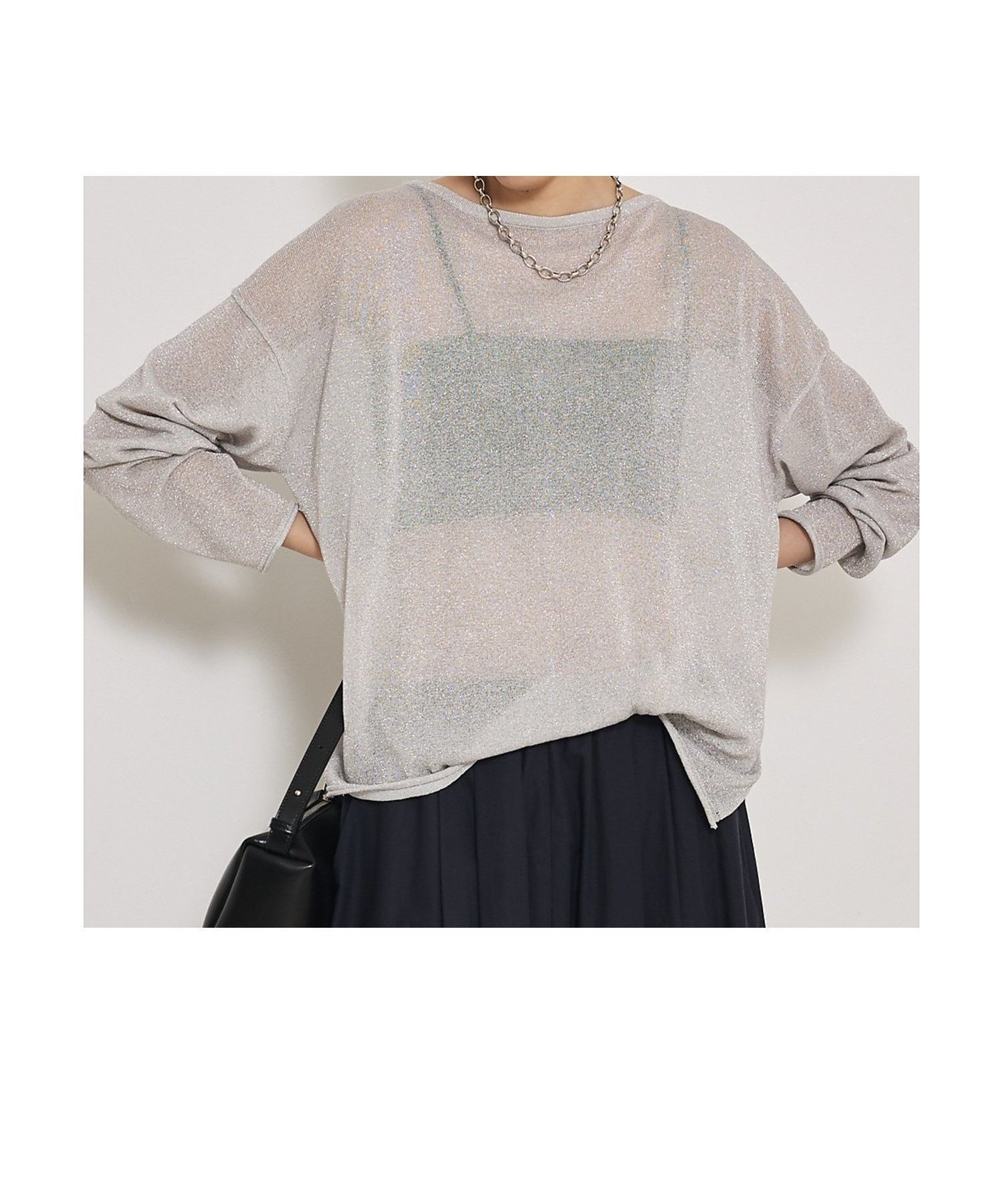 【カリテ/qualite】の【大人気ラメシリーズ】ラメシアーボックスニット インテリア・キッズ・メンズ・レディースファッション・服の通販 founy(ファニー) 　ファッション　Fashion　レディースファッション　Fashion for Women　トップス・カットソー　Cut & Sew Tops　ニット　Knit Tops & Sweaters　インナー　Innerwear　サンダル　Sandals, Summer Shoes　シンプル　Simple, Minimal　ボックス　Boxy, Box Shape　ワイド　Wide, Wide Fit　シルバー|ID: prp329100004777534 ipo3291000000035219784