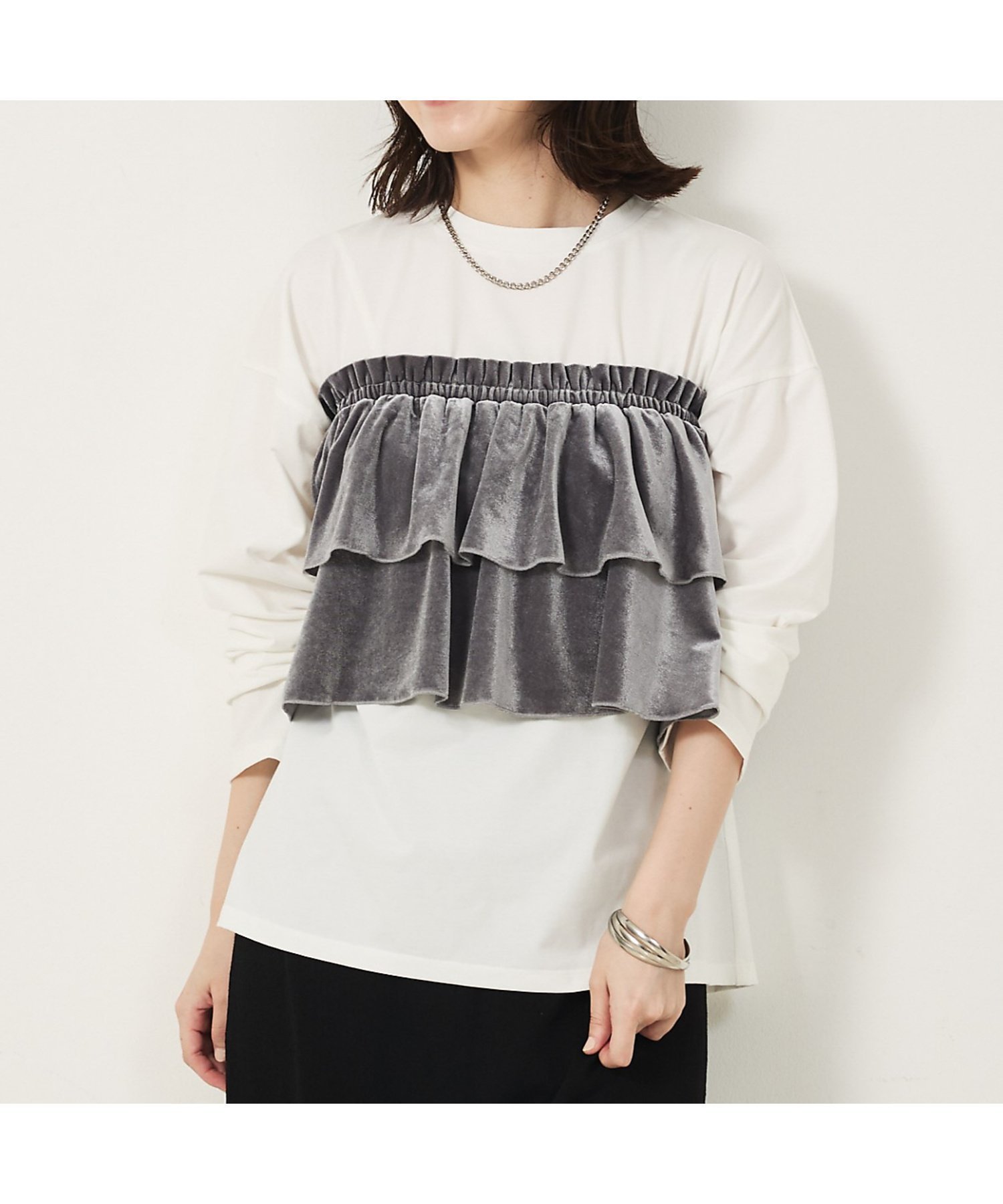 【アバハウスマヴィ/abahouse mavie】の【WEB Domani掲載】ベロアビスチェ付ロンT 人気、トレンドファッション・服の通販 founy(ファニー) 　ファッション　Fashion　レディースファッション　Fashion for Women　トップス・カットソー　Cut & Sew Tops　ロングTシャツ・Tシャツ　Longline T-Shirts & Tees　ベロアトップス　Velour Tops / Velvet-Look Items　ビスチェ　Bustiers & Corset Tops / Layered Bustier Style　ジャケット　Jacket, Outerwear　タンク　Tank Top, Sleeveless Top　ビスチェ　Bustier, Corset Top　ベロア　Velour, Soft Velvet　ボトム　Bottoms, Lower Wear　秋　Autumn　雑誌　Magazine, Fashion Magazine　 other-1|ID: prp329100004777542 ipo3291000000034641165