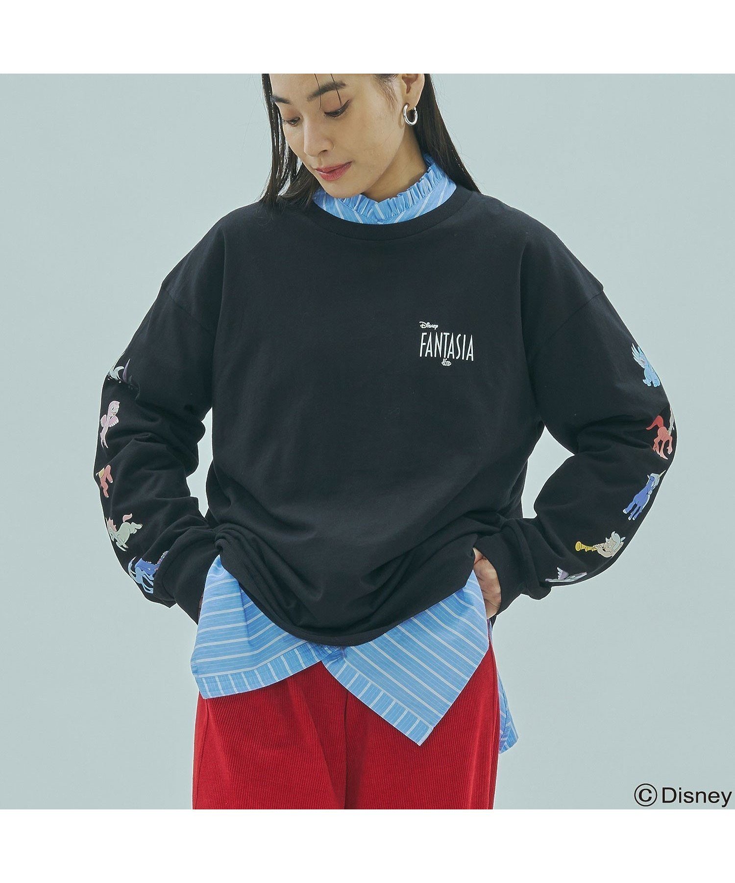 【ローズバッド/ROSE BUD】のDISNEY『FANTASIA』/SLEEVE PRINT L/S TEE インテリア・キッズ・メンズ・レディースファッション・服の通販 founy(ファニー) 　ファッション　Fashion　レディースファッション　Fashion for Women　トップス・カットソー　Cut & Sew Tops　キャラクター　Character, Licensed Characters　グラフィック　Graphic, Graphic Design　シンプル　Simple, Minimal　スペシャル　Special, Limited Edition　スリーブ　Sleeve, Long Sleeve / Short Sleeve　人気　Popular, Best Seller　ビッグ　Big, Oversized　プリント　Print, Printed Pattern　ボトム　Bottoms, Lower Wear　別注　Limited Edition, Custom Order　モチーフ　Motif, Design Theme　ロング　Long, Long-Length　おすすめ　Recommended / Our Picks　BLACK|ID: prp329100004777566 ipo3291000000034790399