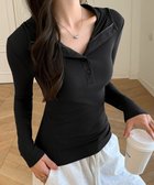 【ミニミニストア/miniministore】のフード付きリブカットソーレディース長袖T ブラック|ID: prp329100004777663 ipo3291000000034642398