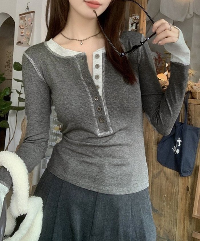 【ミニミニストア/miniministore】の配色ヘンリーシャツハーフボタンカットソー インテリア・キッズ・メンズ・レディースファッション・服の通販 founy(ファニー) https://founy.com/ ファッション Fashion レディースファッション Fashion for Women トップス・カットソー Cut & Sew Tops シャツ・ブラウス・オフィスカジュアル Elegant Blouses & Button-Ups カットソー・ベーシックTシャツ Cut-and-Sewn Tops / Stretch Tees & Basics インナー Innerwear 秋 Autumn カットソー Cut and Sewn Top カーゴパンツ Cargo Pants, Utility Pants デニム Denim, Jeans Material トレンド Trend, Trending Now 長袖 Long Sleeve, Full Sleeve フィット Fit, Slim Fit フロント Front, Front Design 無地 Plain, Solid Color |ID: prp329100004777668 ipo3291000000034642443