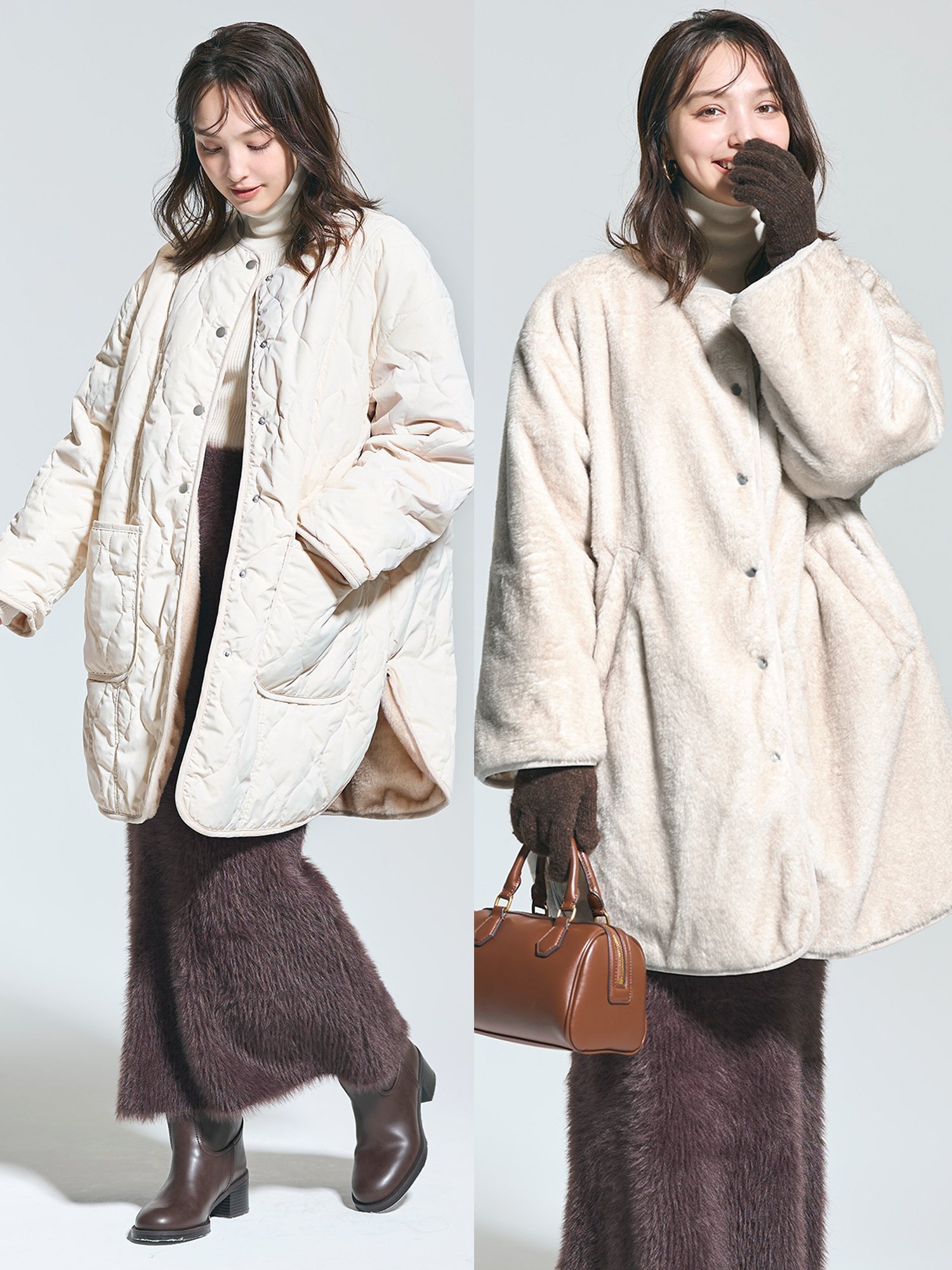 【コカ/COCA】のリバーシブルファーキルティングミドルコート インテリア・キッズ・メンズ・レディースファッション・服の通販 founy(ファニー) ファッション Fashion レディースファッション Fashion for Women アウター Coat / Outerwear Collection コート・ロングコート・ピーコート Long Coats, Peacoats & More ウォッシャブル Machine Washable 洗える Machine Washable キルティング Quilted, Quilting シンプル Simple, Minimal スラックス Slacks, Dress Pants デニム Denim, Jeans Material フェイクファー Faux Fur, Imitation Fur ポケット Pocket, Pocket Detail 防寒 Cold Protection, Winter-Ready ミドル Middle Length, Mid Height 無地 Plain, Solid Color リバーシブル Reversible, Two-Sided A/W・秋冬 Autumn/Winter 2025年 2025 2025-2026秋冬・A/W Autumn/Winter 2025–26 AW25–26 Lt.beige|ID: prp329100004777669 ipo3291000000034840945