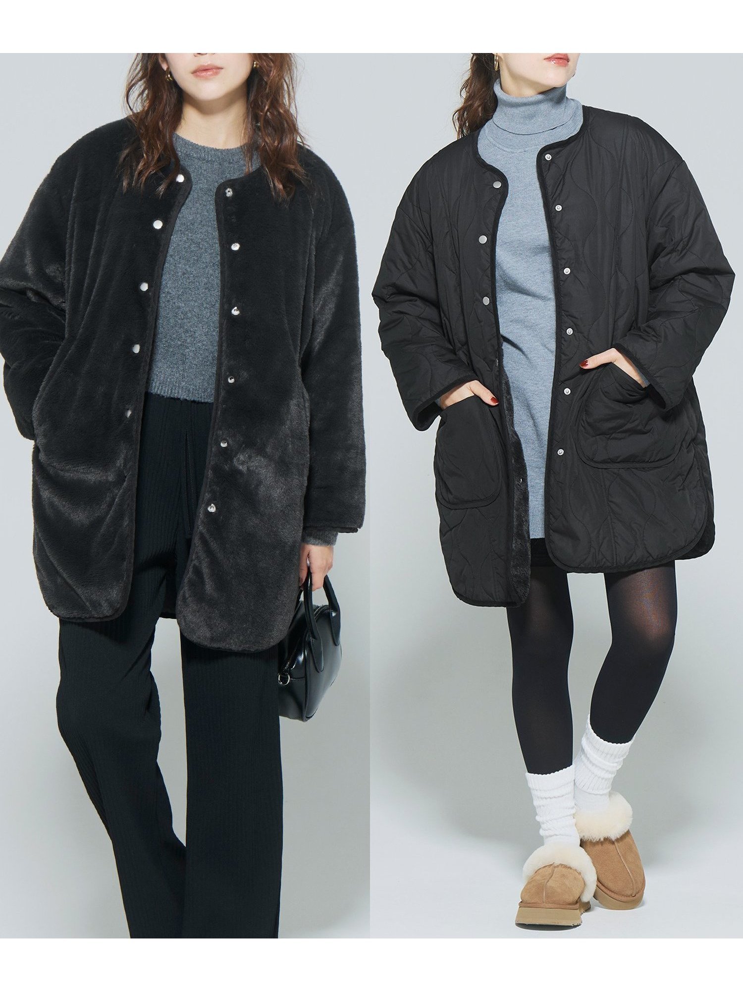 【コカ/COCA】のリバーシブルファーキルティングミドルコート インテリア・キッズ・メンズ・レディースファッション・服の通販 founy(ファニー) ファッション Fashion レディースファッション Fashion for Women アウター Coat / Outerwear Collection コート・ロングコート・ピーコート Long Coats, Peacoats & More ウォッシャブル Machine Washable 洗える Machine Washable キルティング Quilted, Quilting シンプル Simple, Minimal スラックス Slacks, Dress Pants デニム Denim, Jeans Material フェイクファー Faux Fur, Imitation Fur ポケット Pocket, Pocket Detail 防寒 Cold Protection, Winter-Ready ミドル Middle Length, Mid Height 無地 Plain, Solid Color リバーシブル Reversible, Two-Sided A/W・秋冬 Autumn/Winter 2025年 2025 2025-2026秋冬・A/W Autumn/Winter 2025–26 AW25–26 Black|ID: prp329100004777669 ipo3291000000034840947