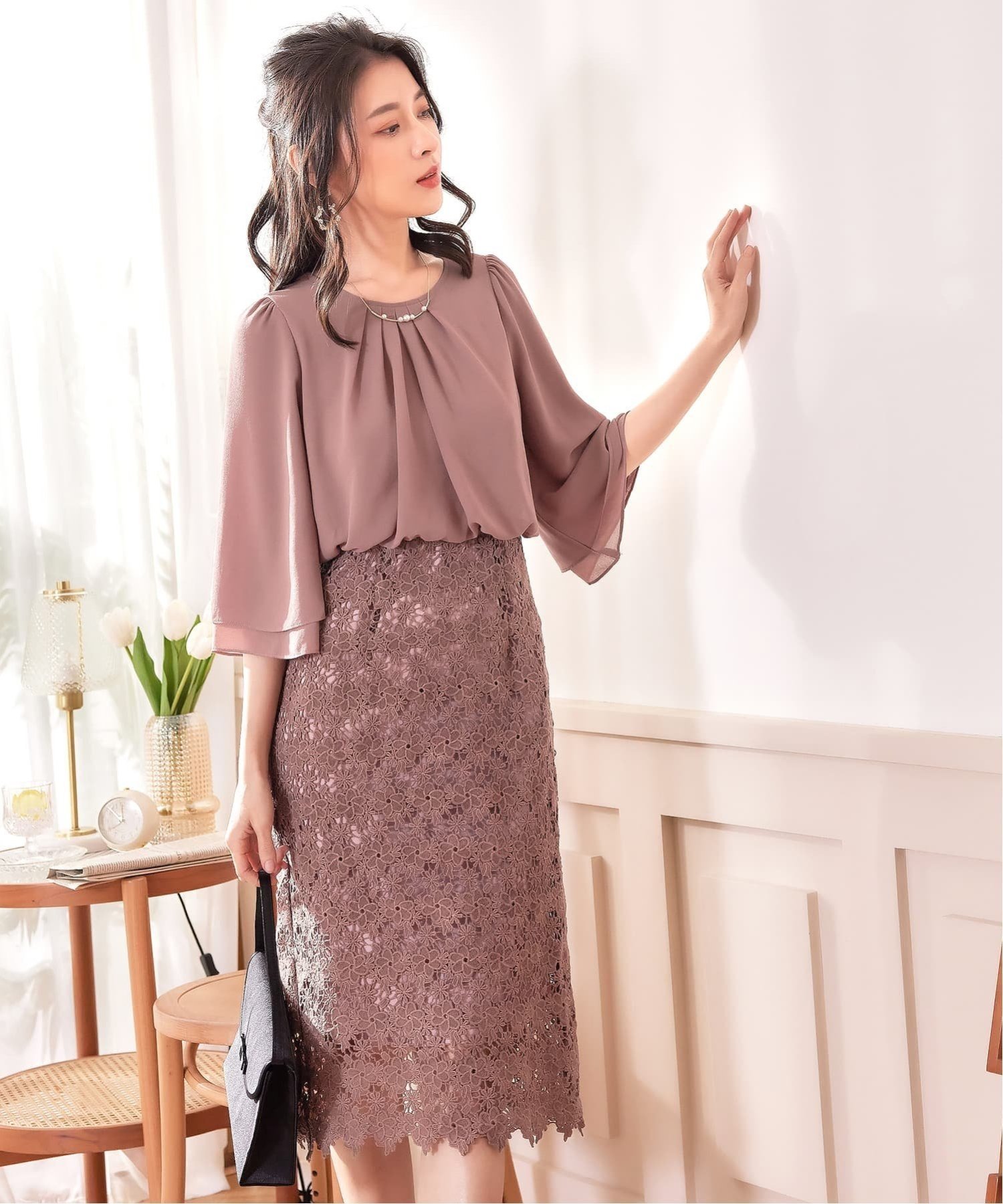 【ドレス/DRESS+】のワンピース ドレス パーティー オフィス インテリア・キッズ・メンズ・レディースファッション・服の通販 founy(ファニー) 　ファッション　Fashion　レディースファッション　Fashion for Women　ワンピース　Dresses　フォーマル・パーティードレス・結婚式用ドレス　Elegant & Casual Dresses　ギャザー　Gathered, Ruffled　シアー　Sheer, See-Through　シフォン　Chiffon, Lightweight Fabric　スリーブ　Sleeve, Long Sleeve / Short Sleeve　セットアップ　Set-Up, Coordinated Outfit　タイトスカート　Pencil Skirt, Tight Skirt　ドッキング　Docking, Mixed Material　ドレス　Dress, One-Piece　フレア　Flare, Flared　レース　Lace, Lace Fabric　二次会　After Party　結婚式　Wedding　コーラル|ID: prp329100004777745 ipo3291000000034643779