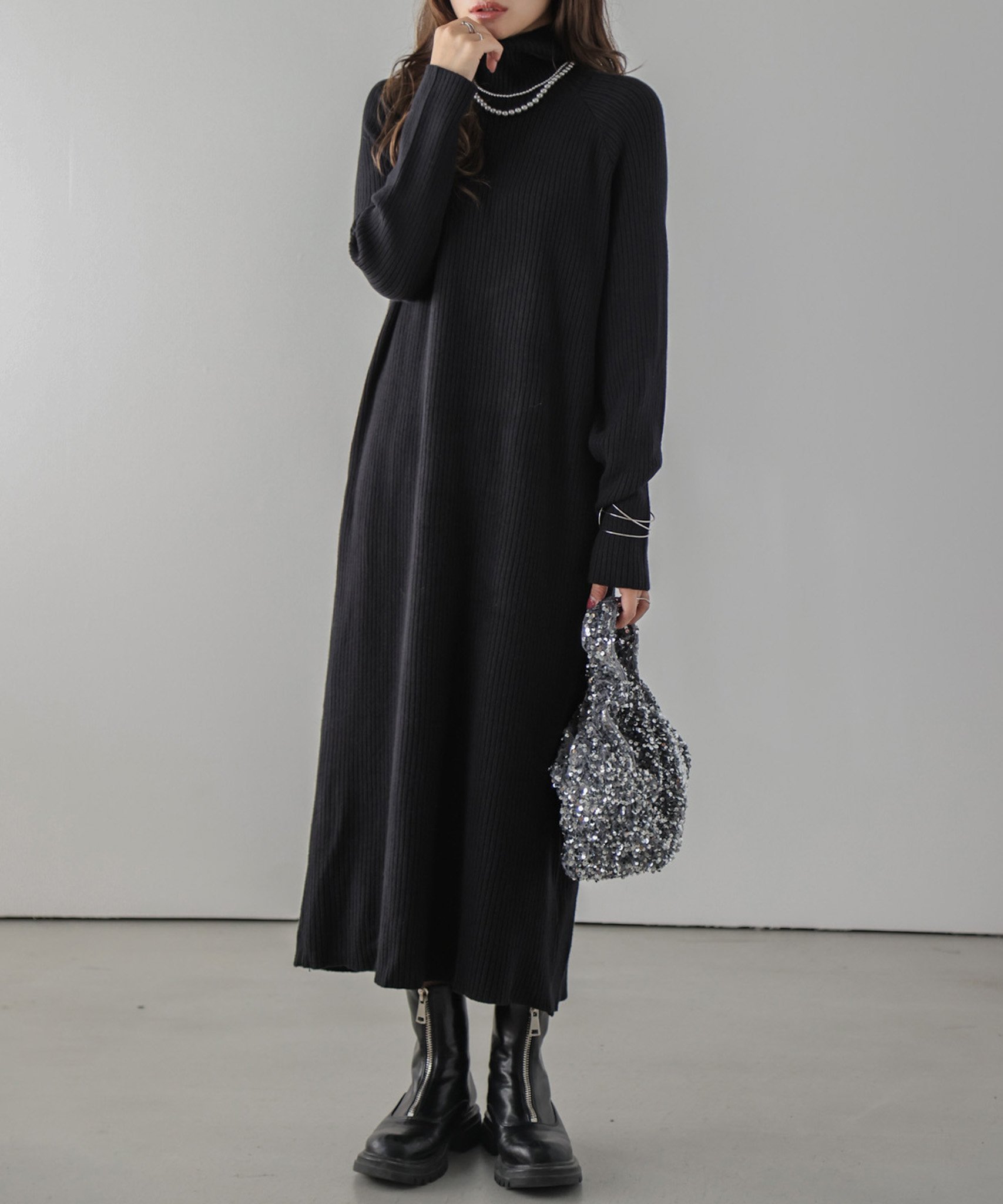 【ラジュール/Lajour】のリブニットハイネックワンピース インテリア・キッズ・メンズ・レディースファッション・服の通販 founy(ファニー) 　ファッション　Fashion　レディースファッション　Fashion for Women　ワンピース　Dresses　ショルダー　Shoulder, Shoulder Strap　フィット　Fit, Slim Fit　リブニット　Rib Knit, Ribbed Knit　ブラック|ID: prp329100004777753 ipo3291000000034643940