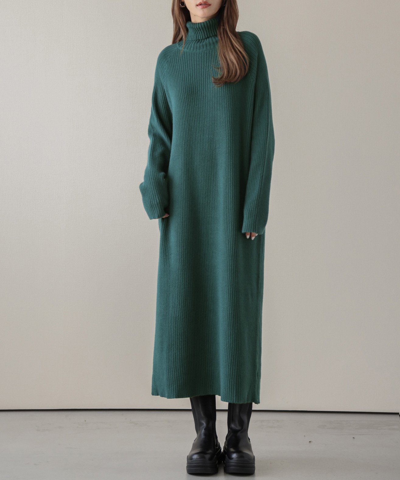 【ラジュール/Lajour】のリブニットハイネックワンピース インテリア・キッズ・メンズ・レディースファッション・服の通販 founy(ファニー) 　ファッション　Fashion　レディースファッション　Fashion for Women　ワンピース　Dresses　ショルダー　Shoulder, Shoulder Strap　フィット　Fit, Slim Fit　リブニット　Rib Knit, Ribbed Knit　ブルーグリーン|ID: prp329100004777753 ipo3291000000034643944