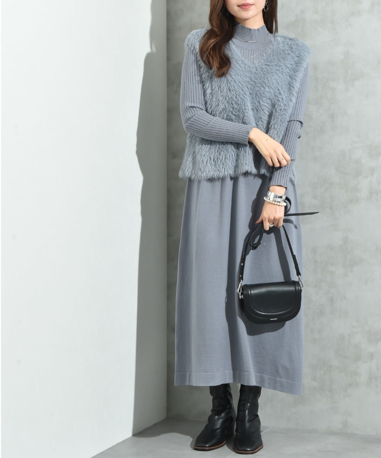 【インタープラネット/INTERPLANET】のシャギーニットセットワンピース インテリア・キッズ・メンズ・レディースファッション・服の通販 founy(ファニー) ファッション Fashion レディースファッション Fashion for Women ワンピース Dresses ベスト Vest, Waistcoat ベーシック Basic, Essential グレー|ID: prp329100004777778 ipo3291000000034644341