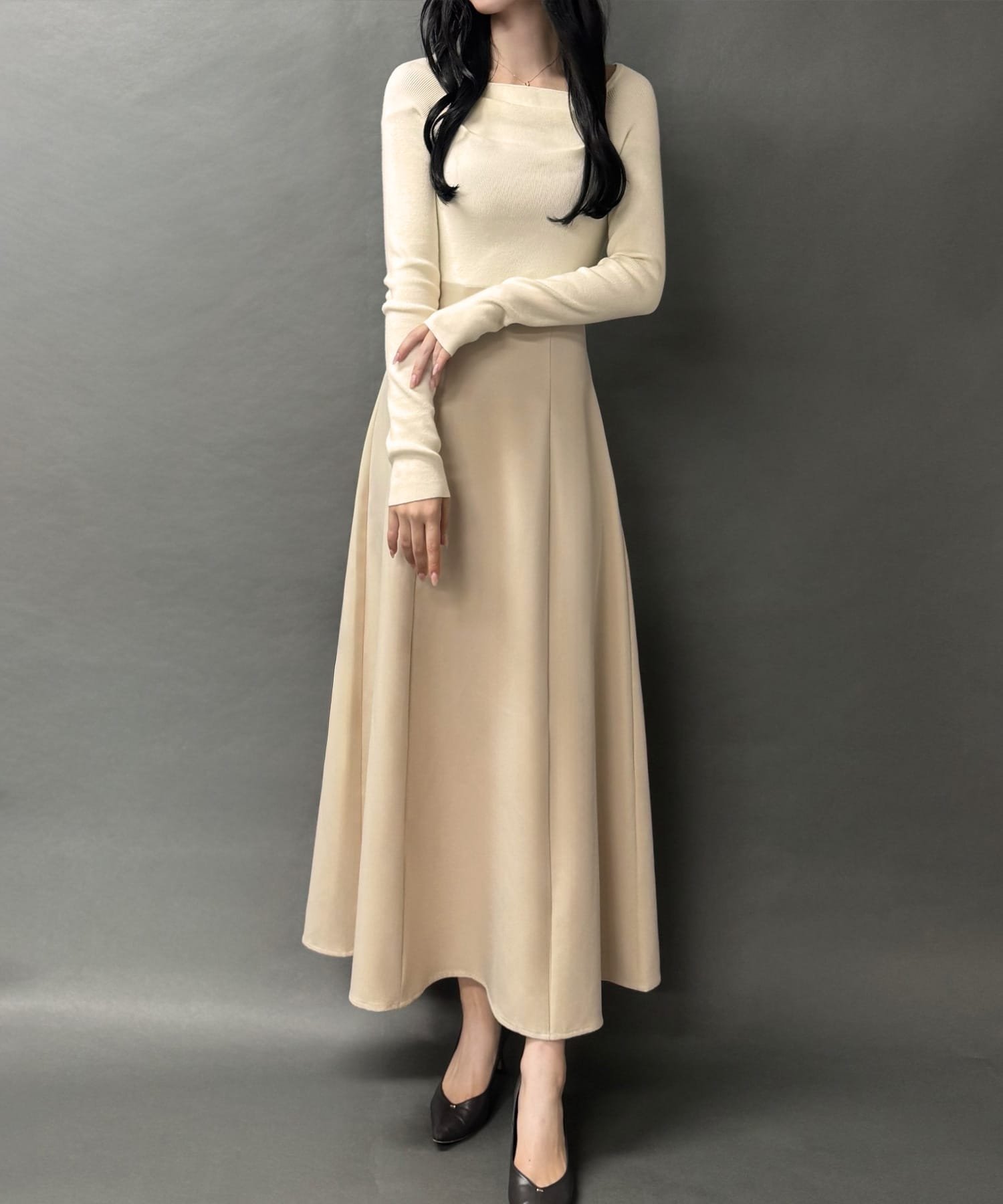 【ジュノア/JUNOAH】のドッキングニットフレアワンピース【ペチスカートセット】 インテリア・キッズ・メンズ・レディースファッション・服の通販 founy(ファニー) ファッション Fashion レディースファッション Fashion for Women スカート Skirts アイボリー|ID: prp329100004777808 ipo3291000000035191032