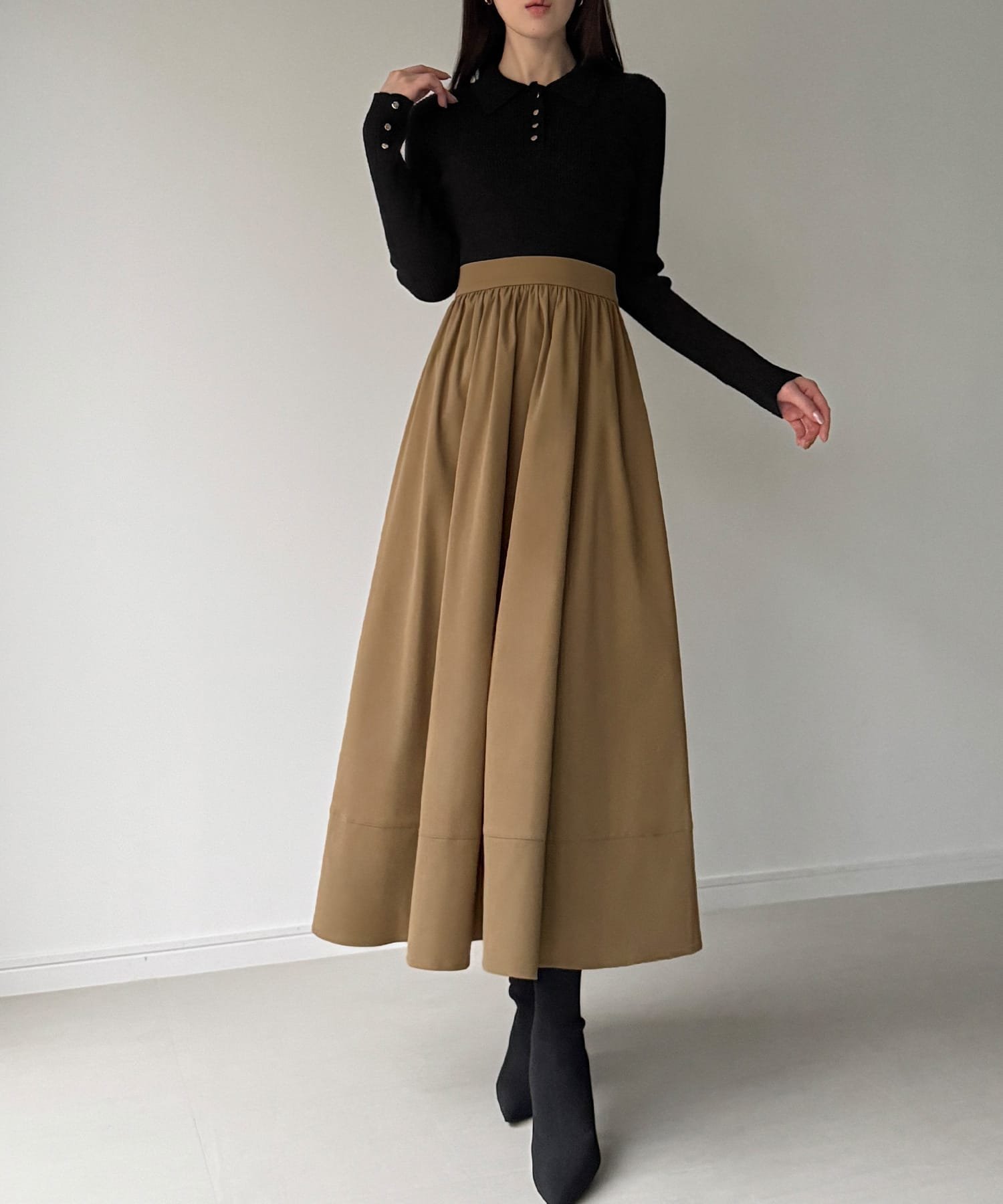 【ジュノア/JUNOAH】のポロリブニットドッキングワンピース インテリア・キッズ・メンズ・レディースファッション・服の通販 founy(ファニー) ファッション Fashion レディースファッション Fashion for Women ワンピース Dresses ブラック|ID: prp329100004777811 ipo3291000000034644557