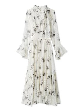 【フレイ アイディー/FRAY I.D】のボウタイプリーツプリントワンピース 人気、トレンドファッション・服の通販 founy(ファニー) ファッション Fashion レディースファッション Fashion for Women ワンピース Dresses アニマル Animal Print エレガント 上品 Elegant シャーリング Shirring, Ruched スマート Smart, Elegant フラワー Flower, Floral フレア Flare, Flared プリント Print, Printed Pattern プリーツ Pleats, Pleated モノトーン Monotone, Black and White |ID:prp329100004777813