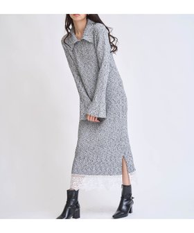【ノエラ/Noela】のレーストリムポロニットワンピース 人気、トレンドファッション・服の通販 founy(ファニー) ファッション Fashion レディースファッション Fashion for Women ワンピース Dresses ニットワンピース Knit Dresses ネップ Nepp, Slub Yarn フレア Flare, Flared ポケット Pocket, Pocket Detail レース Lace, Lace Fabric エレガント 上品 Elegant |ID:prp329100004777816