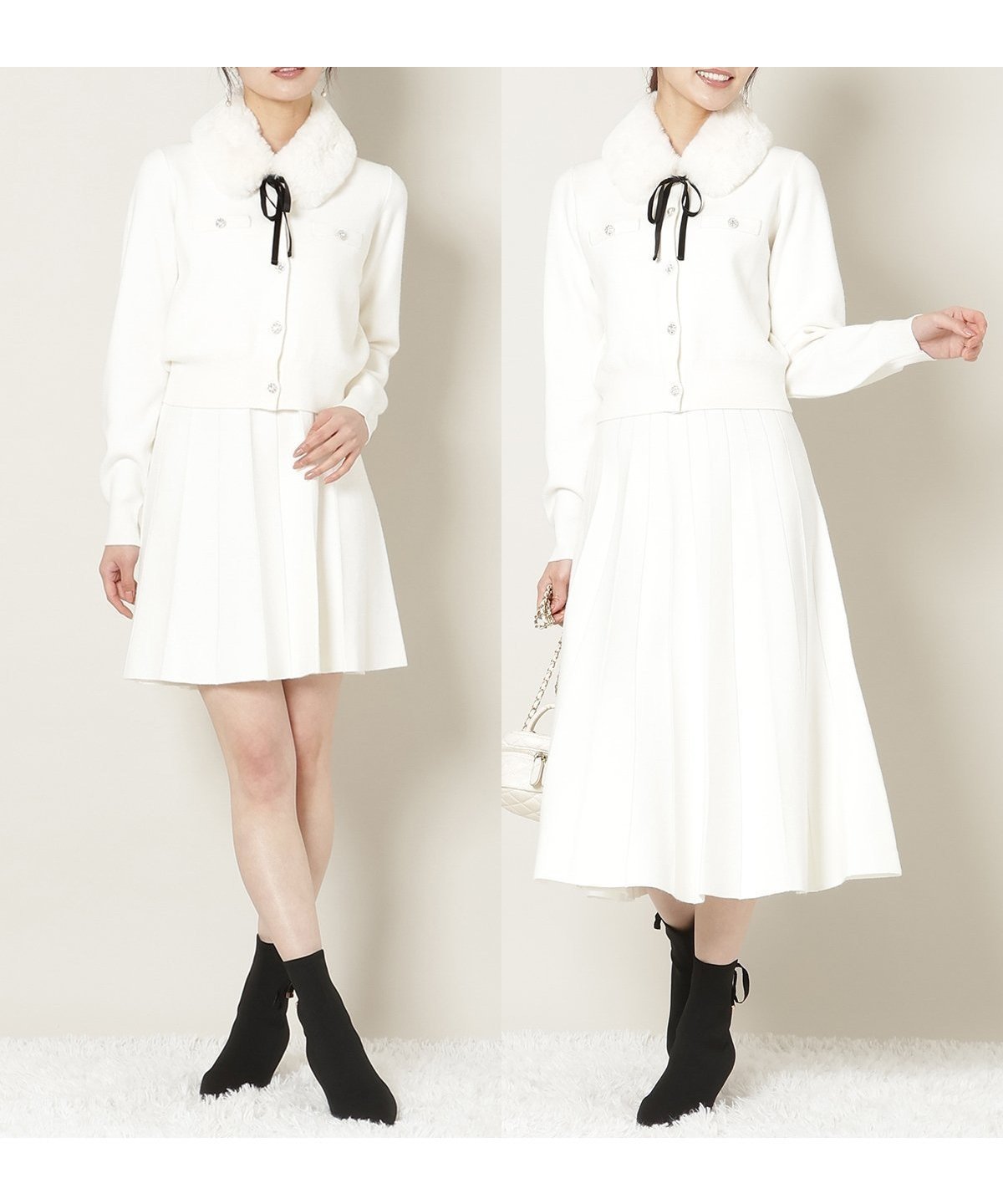 【ウィルセレクション/WILLSELECTION】の【11/21(fri)10時発売】ファーティペット付きニットSETUP 人気、トレンドファッション・服の通販 founy(ファニー) 　ファッション　Fashion　レディースファッション　Fashion for Women　トップス・カットソー　Cut & Sew Tops　ニット　Knit Tops & Sweaters　カーディガン　Cardigan, Knitwear　シンプル　Simple, Minimal　セットアップ　Set-Up, Coordinated Outfit　フロント　Front, Front Design　プリーツ　Pleats, Pleated　ベロア　Velour, Soft Velvet　リボン　Ribbon, Bow　ロング　Long, Long-Length　 other-1|ID: prp329100004777817 ipo3291000000034644596