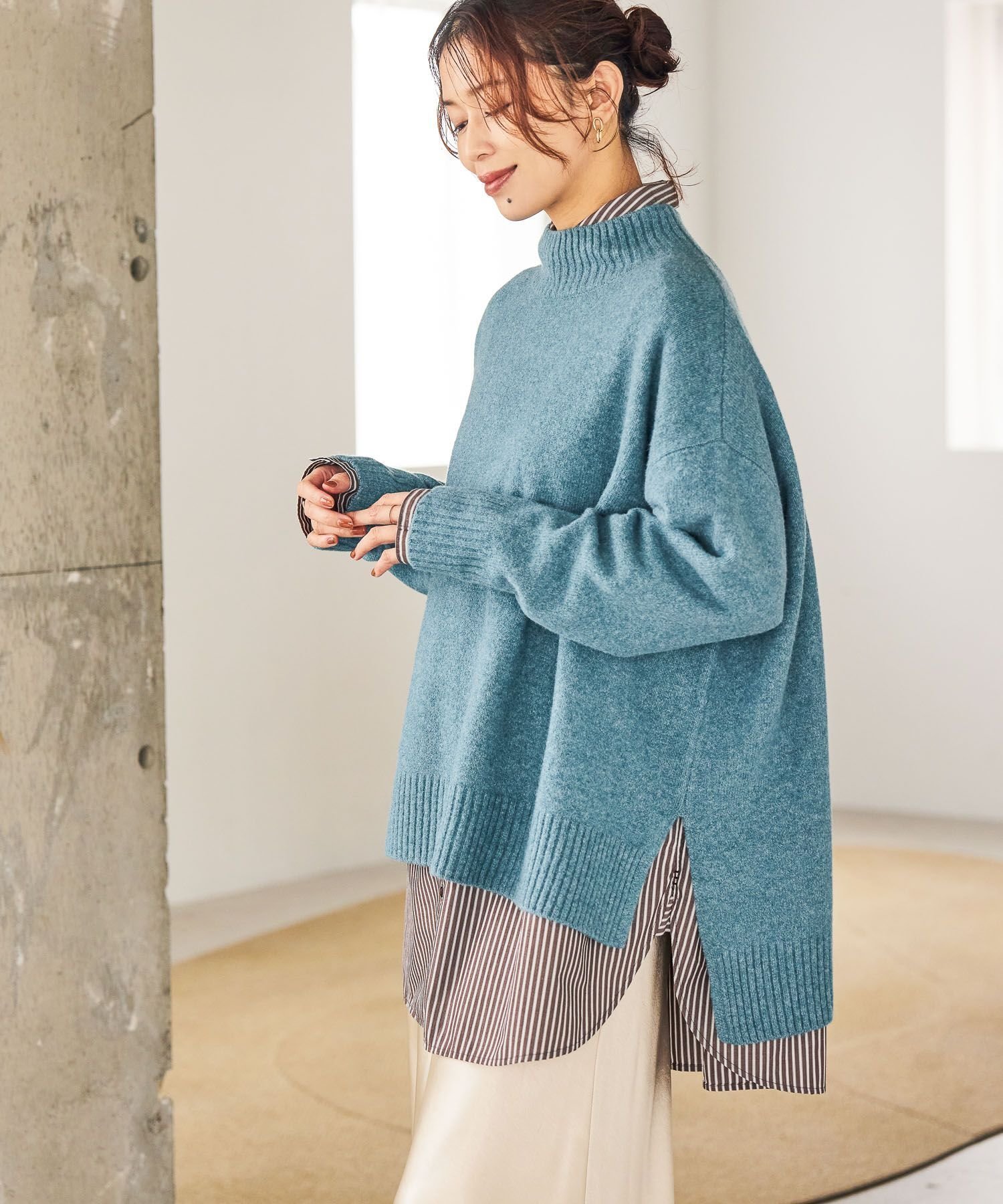 【スタディオ クリップ/studio CLIP】の7ゲージウールミックスハイネックニット インテリア・キッズ・メンズ・レディースファッション・服の通販 founy(ファニー) 　ファッション　Fashion　レディースファッション　Fashion for Women　トップス・カットソー　Cut & Sew Tops　ニット　Knit Tops & Sweaters　おすすめ　Recommended / Our Picks　ストレート　Straight, Straight Cut　タートルネック　Turtleneck, High Neck　ハイネック　High Neck, Mock Neck　バランス　Balance, Style Balance　ボトム　Bottoms, Lower Wear　ミックス　Mix, Mixed Style　定番　Standard, Basic Item　A/W・秋冬　Autumn/Winter　ブルーグリーン70|ID: prp329100004778088 ipo3291000000034773898