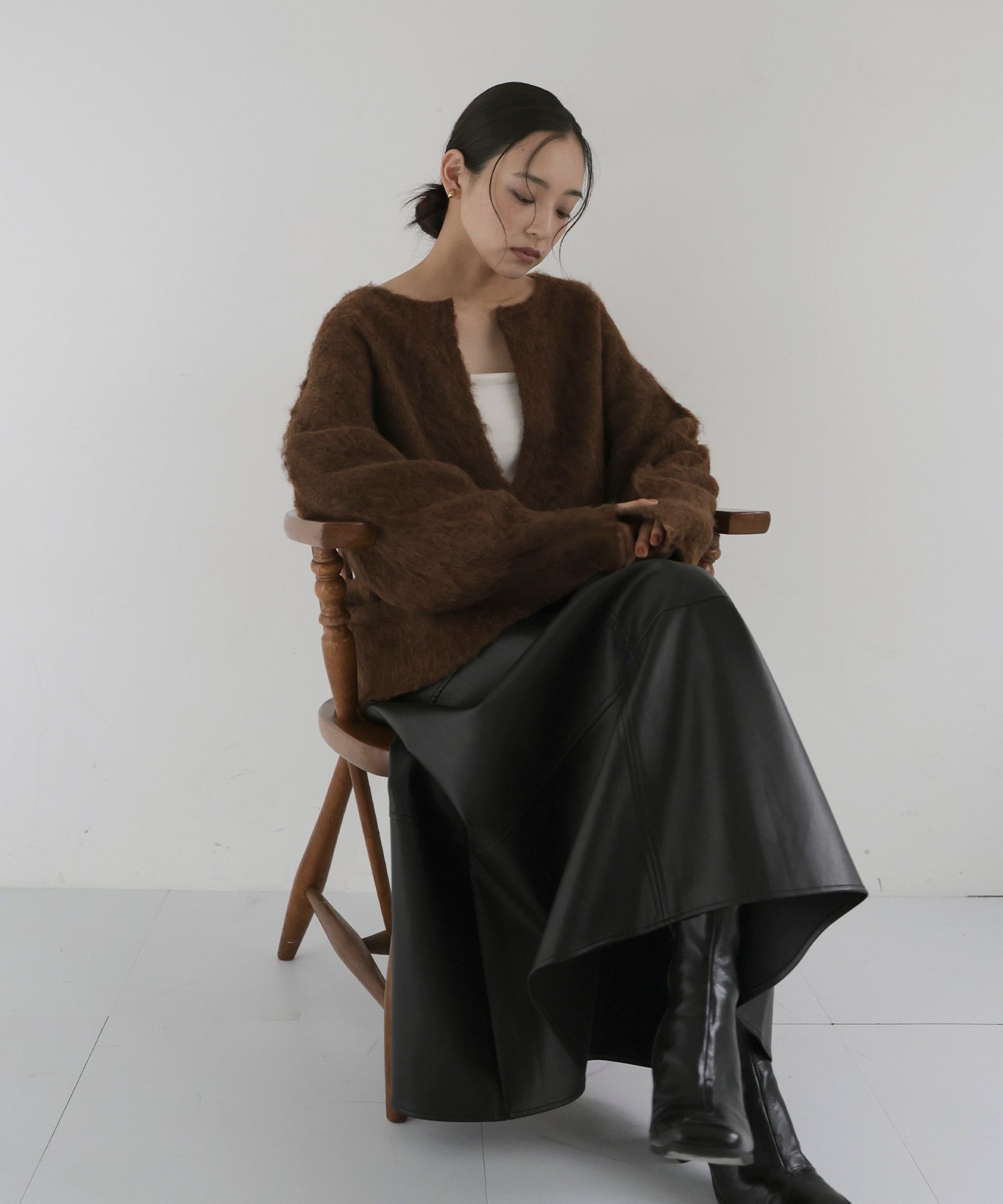 【ヘラム/hellam】のミックスシャギー キーネックニット インテリア・キッズ・メンズ・レディースファッション・服の通販 founy(ファニー) 　ファッション　Fashion　レディースファッション　Fashion for Women　トップス・カットソー　Cut & Sew Tops　ニット　Knit Tops & Sweaters　人気　Popular, Best Seller　ブラウン|ID: prp329100004778354 ipo3291000000034733070