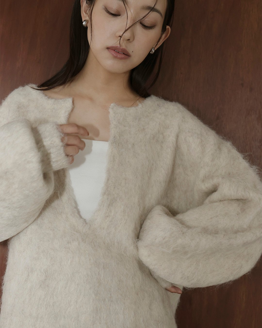 【ヘラム/hellam】のミックスシャギー キーネックニット インテリア・キッズ・メンズ・レディースファッション・服の通販 founy(ファニー) 　ファッション　Fashion　レディースファッション　Fashion for Women　トップス・カットソー　Cut & Sew Tops　ニット　Knit Tops & Sweaters　人気　Popular, Best Seller　アイボリー|ID: prp329100004778354 ipo3291000000034733072