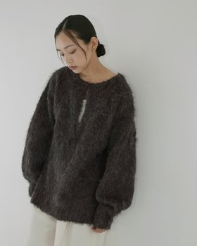 【ヘラム/hellam】のミックスシャギー キーネックニット 人気、トレンドファッション・服の通販 founy(ファニー) ファッション Fashion レディースファッション Fashion for Women トップス・カットソー Cut & Sew Tops ニット Knit Tops & Sweaters 人気 Popular, Best Seller |ID:prp329100004778354