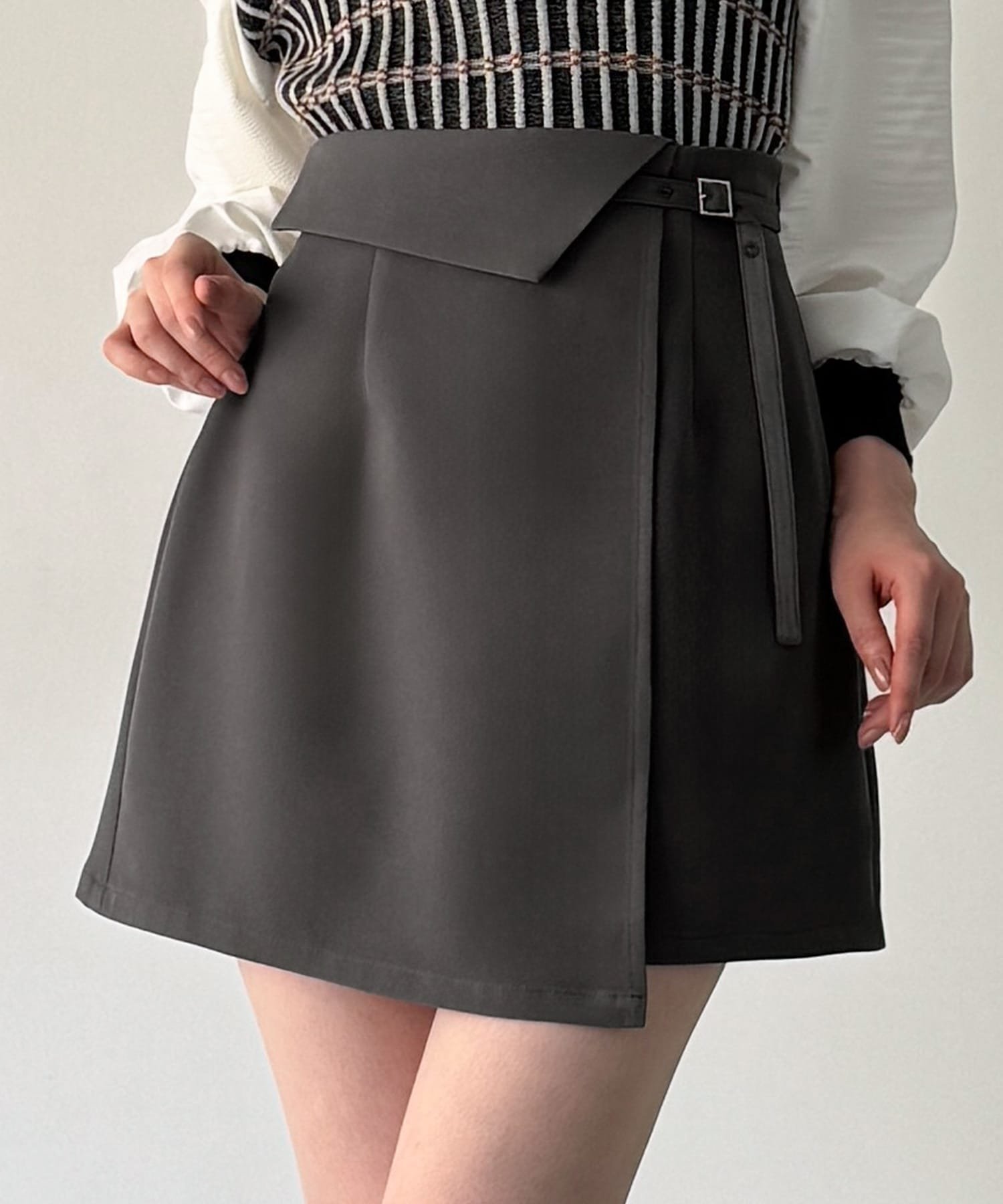 【ジュノア/JUNOAH】のインナーパンツ付きラップデザインミニスカート インテリア・キッズ・メンズ・レディースファッション・服の通販 founy(ファニー) 　ファッション　Fashion　レディースファッション　Fashion for Women　スカート　Skirts　ミニスカート　Mini Skirts　インナー　Innerwear　ダークグレー|ID: prp329100004778427 ipo3291000000034651980