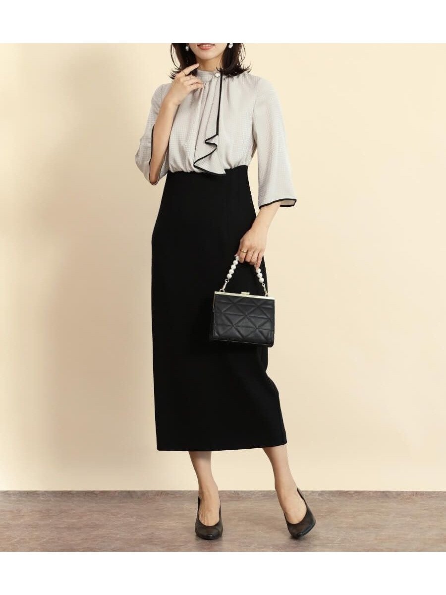 【ヴァン/Vin】のジャガードスカーフタイワンピース インテリア・キッズ・メンズ・レディースファッション・服の通販 founy(ファニー) ファッション Fashion レディースファッション Fashion for Women ワンピース Dresses エレガント 上品 Elegant コンビ Combo, Combination Style タイトスカート Pencil Skirt, Tight Skirt ペンシル Pencil, Pencil Skirt ボトム Bottoms, Lower Wear セレモニー Ceremony グレージュ|ID: prp329100004778491 ipo3291000000034881961