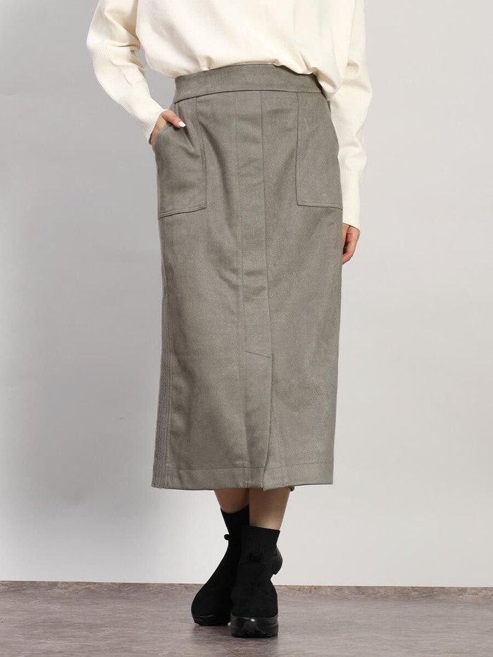 【ラシュッド/LASUD】のフェイクスエード×リブIラインスカート インテリア・キッズ・メンズ・レディースファッション・服の通販 founy(ファニー) https://founy.com/ ファッション Fashion レディースファッション Fashion for Women スカート Skirts スリット Slit, Slit Detail フロント Front, Front Design |ID: prp329100004778496 ipo3291000000034652581