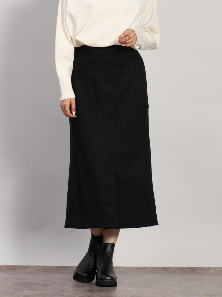 【ラシュッド/LASUD】のフェイクスエード×リブIラインスカート インテリア・キッズ・メンズ・レディースファッション・服の通販 founy(ファニー) 　ファッション　Fashion　レディースファッション　Fashion for Women　スカート　Skirts　スリット　Slit, Slit Detail　フロント　Front, Front Design　ブラック|ID: prp329100004778496 ipo3291000000034652584
